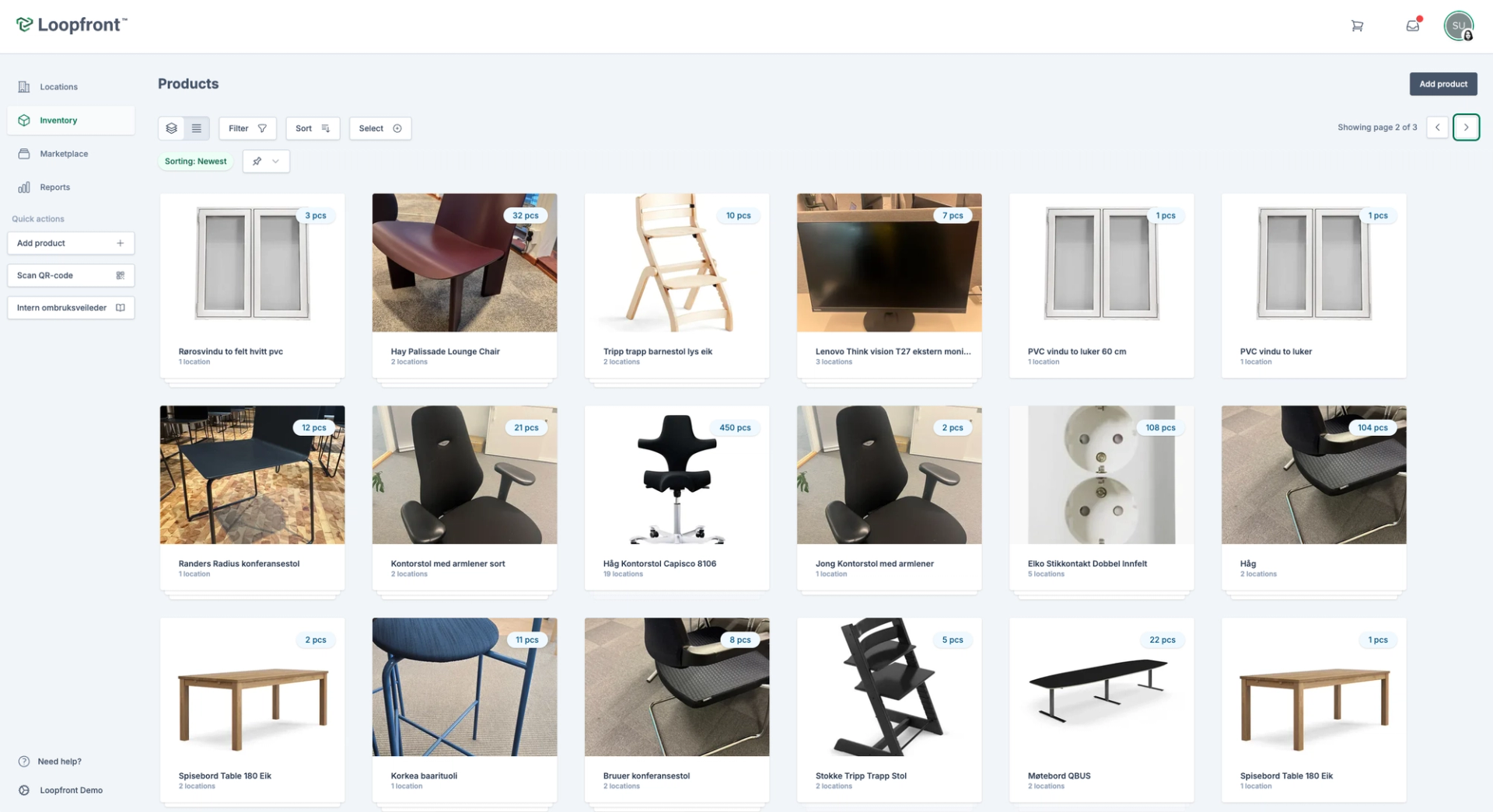 screenshot of a digital marketplace selling used furniture