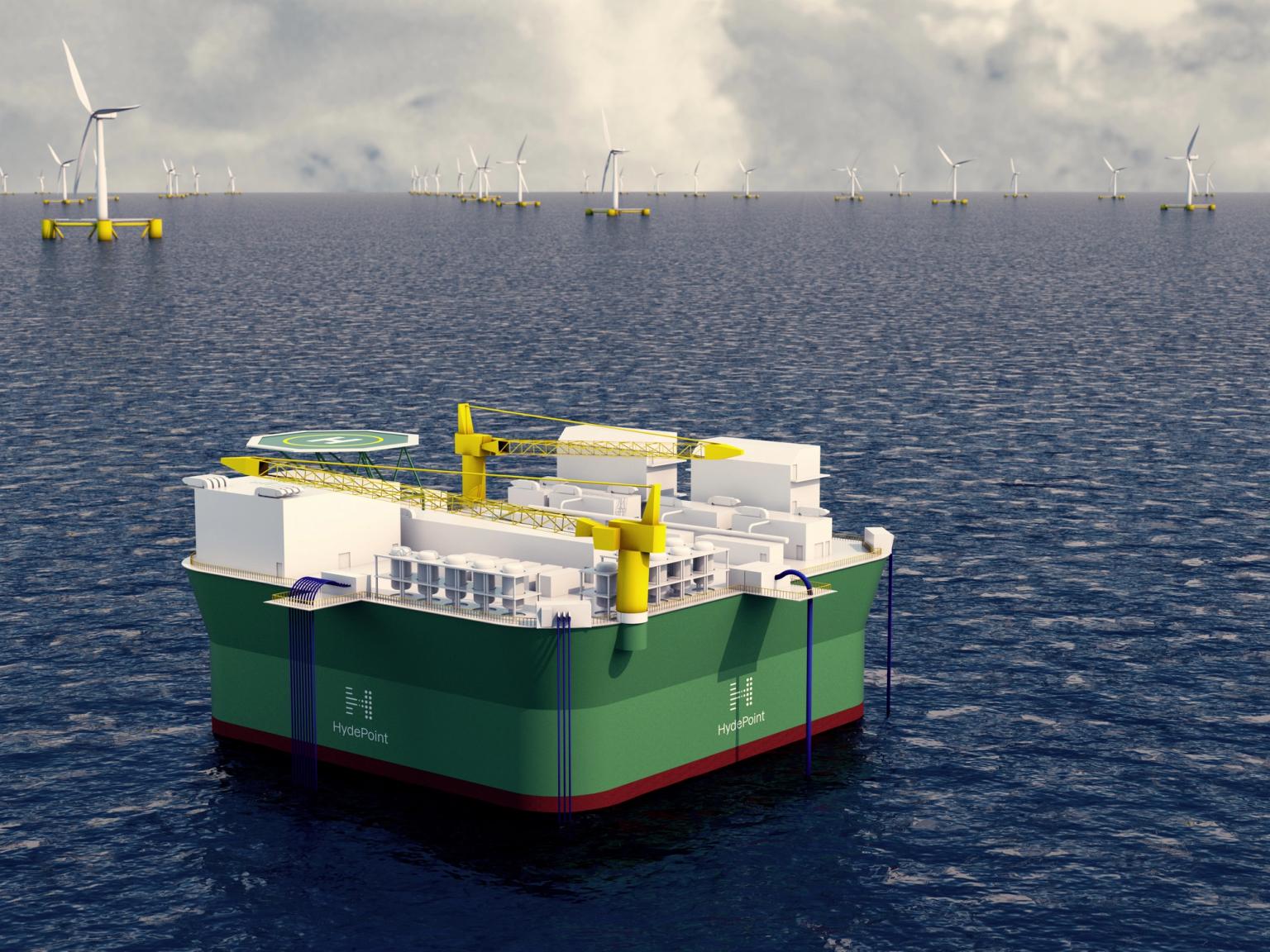 Green floating plant hydrogen production near offshore wind turbines