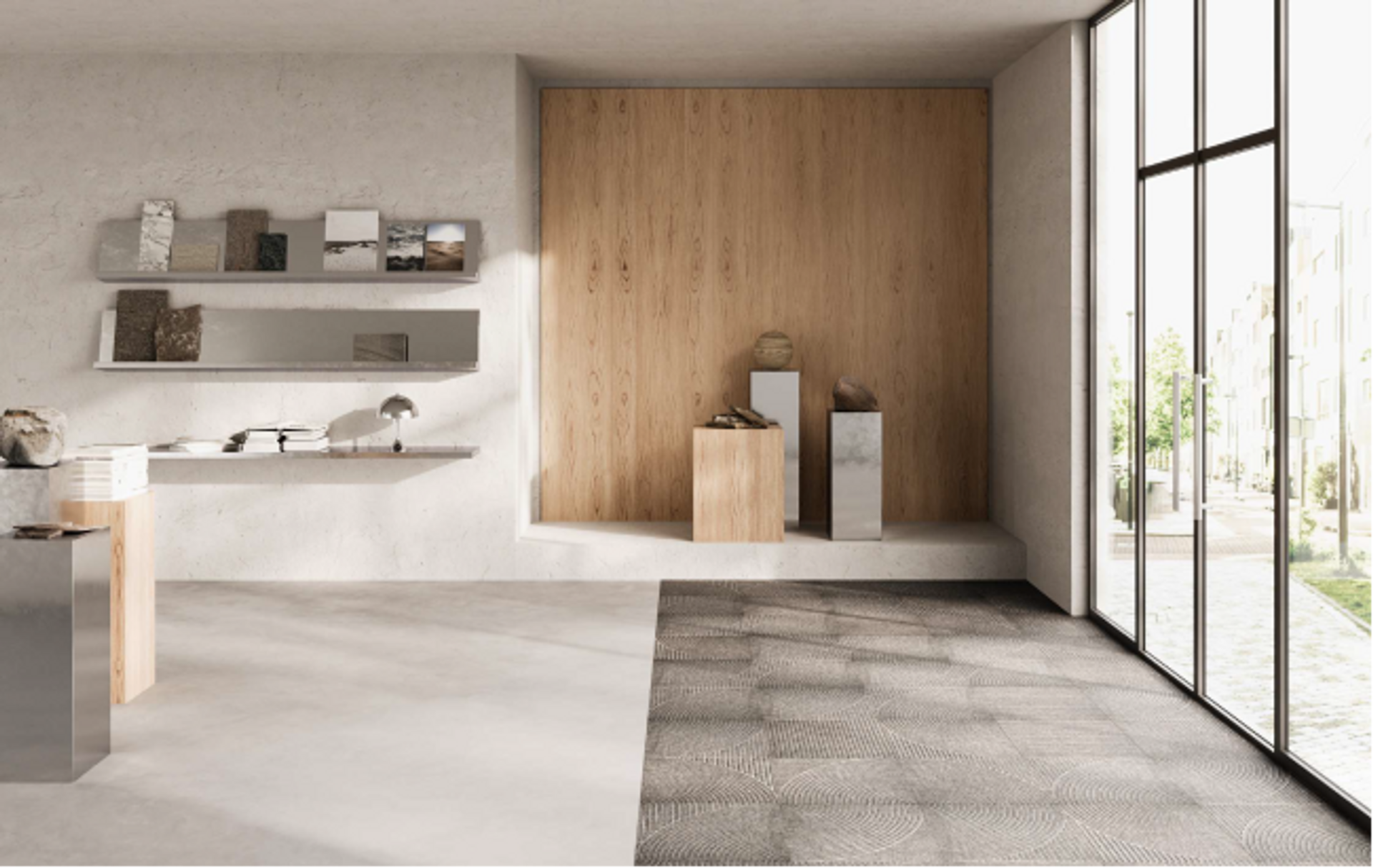 Entrance way with big glass doors and grey carpet tiles