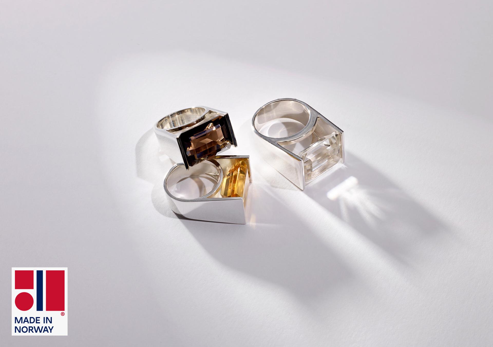 Arkiv 1970 rings from David-Andersen displayed with Made in Norway label