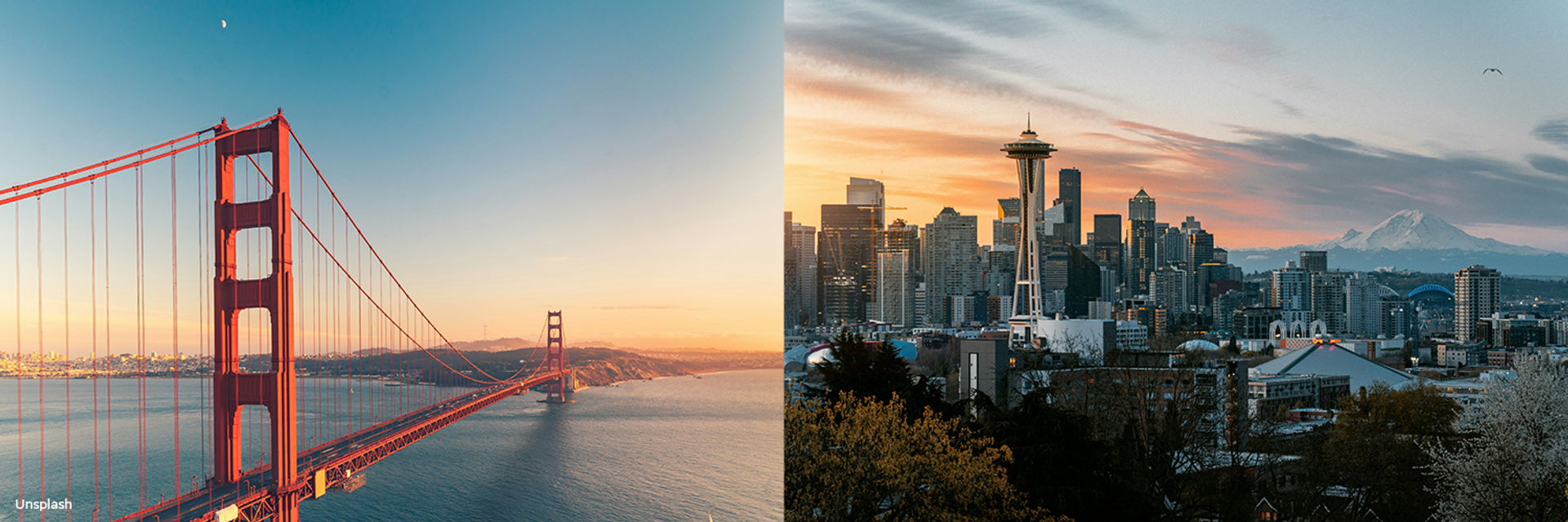 Golden Gate Bridge and Seattle skyline