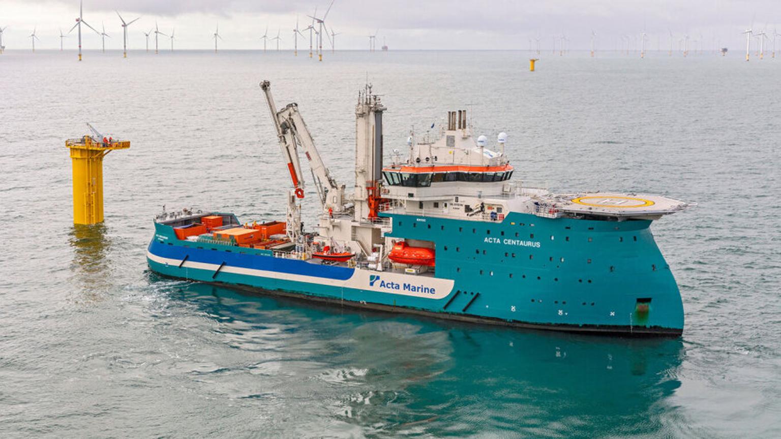 The X-BOW/X-STERN W2W SOV vessel Acta Centaurus performing services for offshore wind farms.