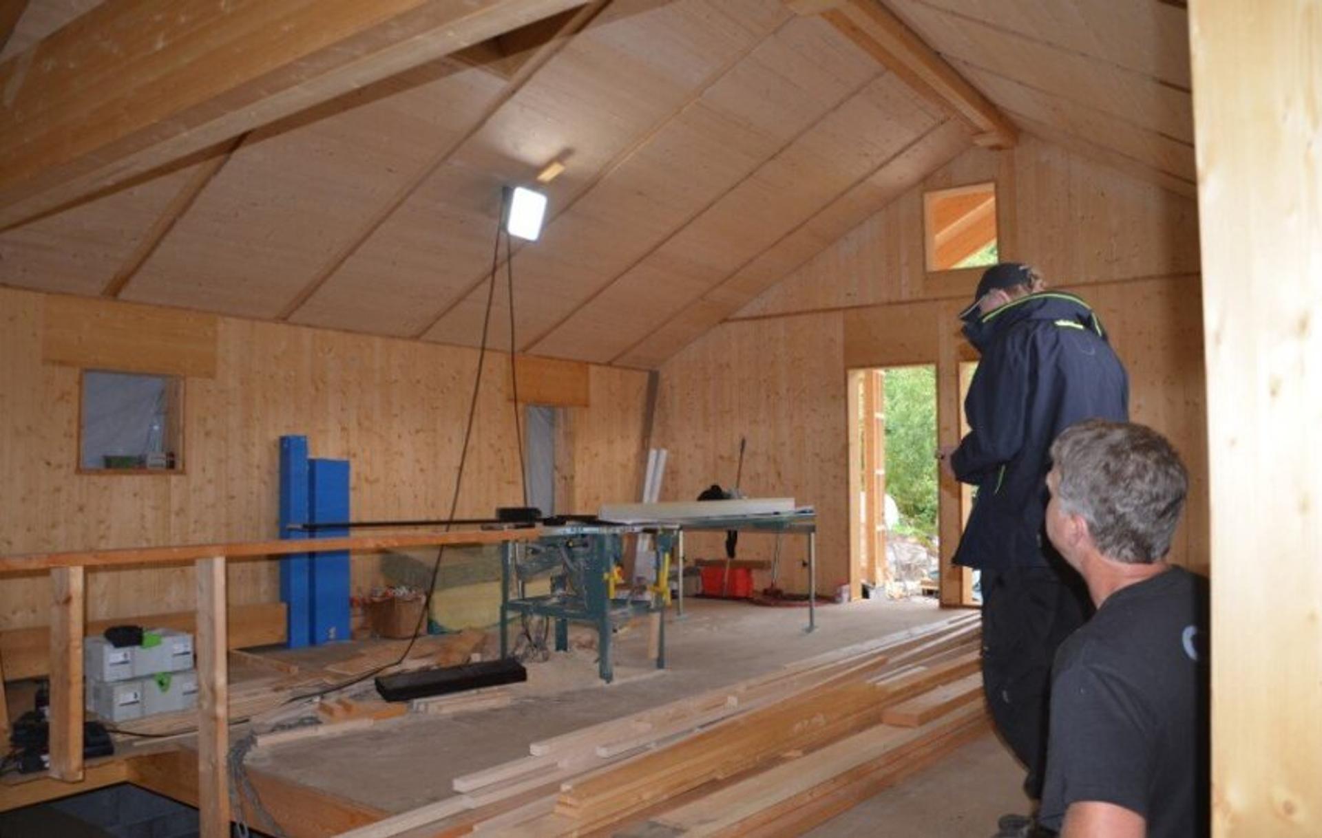 INside wooden house being built