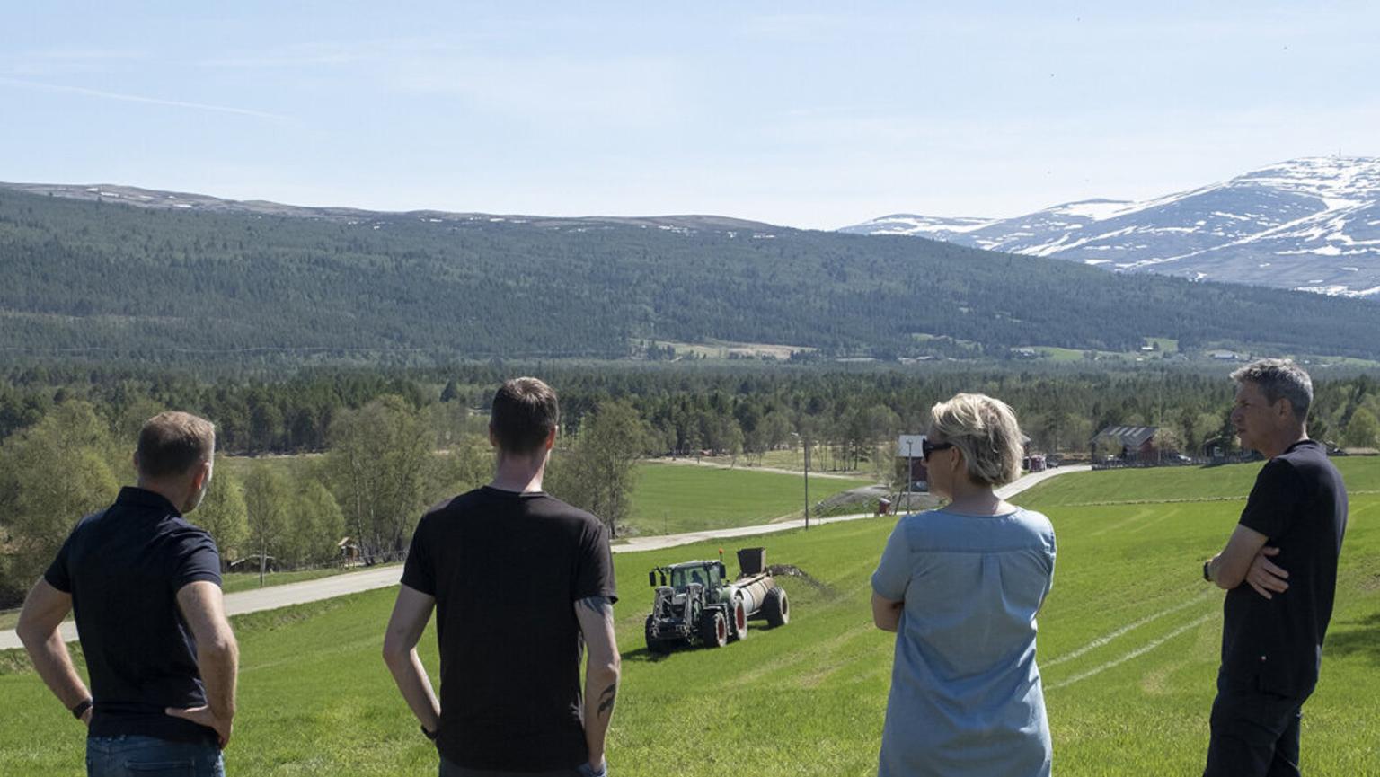 NEO fertiliser being spread on a field at Galåvolden Farm in Røros, Norway.