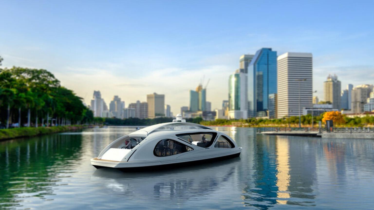 autonomous electric ferry sailing across a river