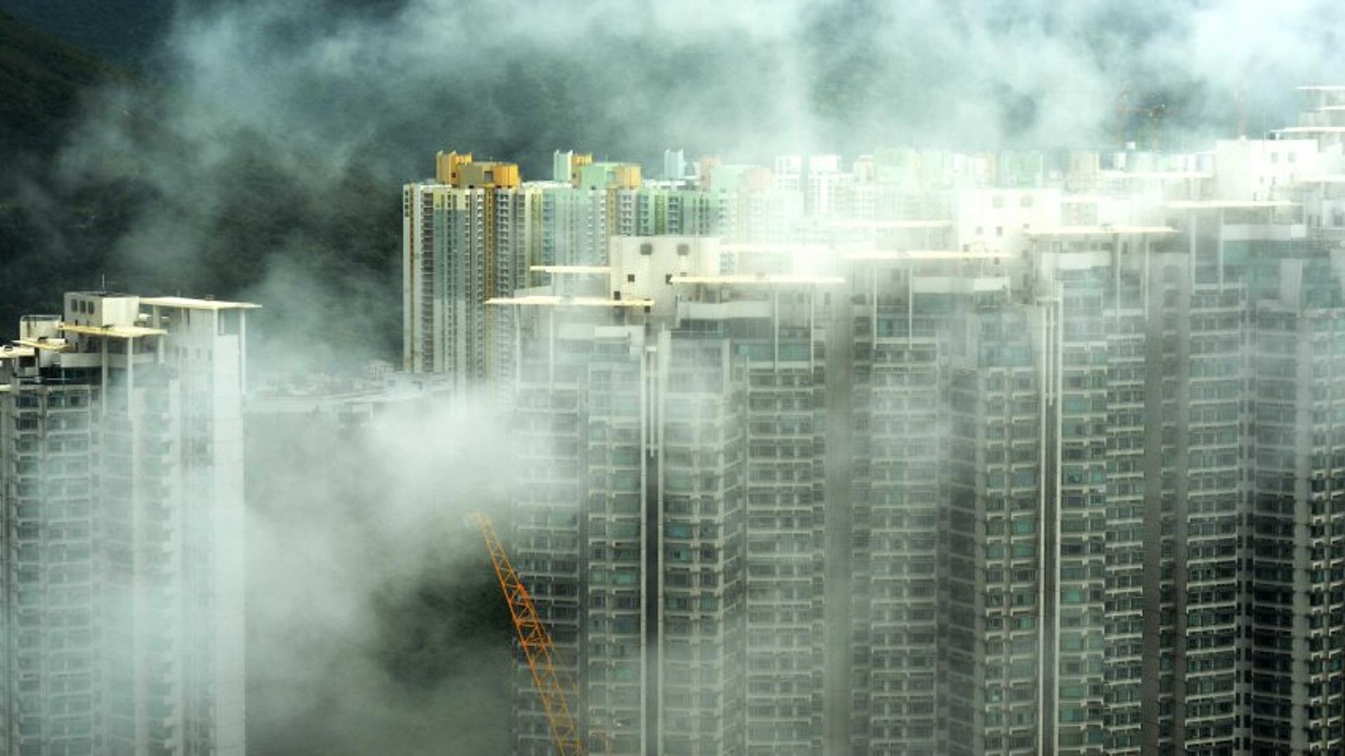 Fog over highrise buildings