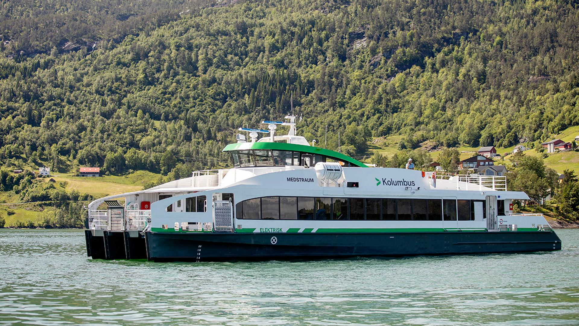 Medstraum electric fast ferry sailing in the ocean