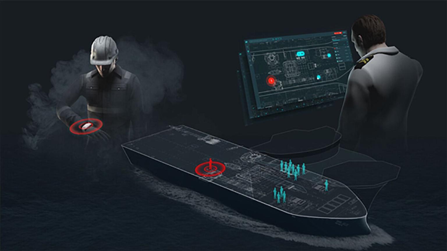 Illustrations tracking a person on board a ship