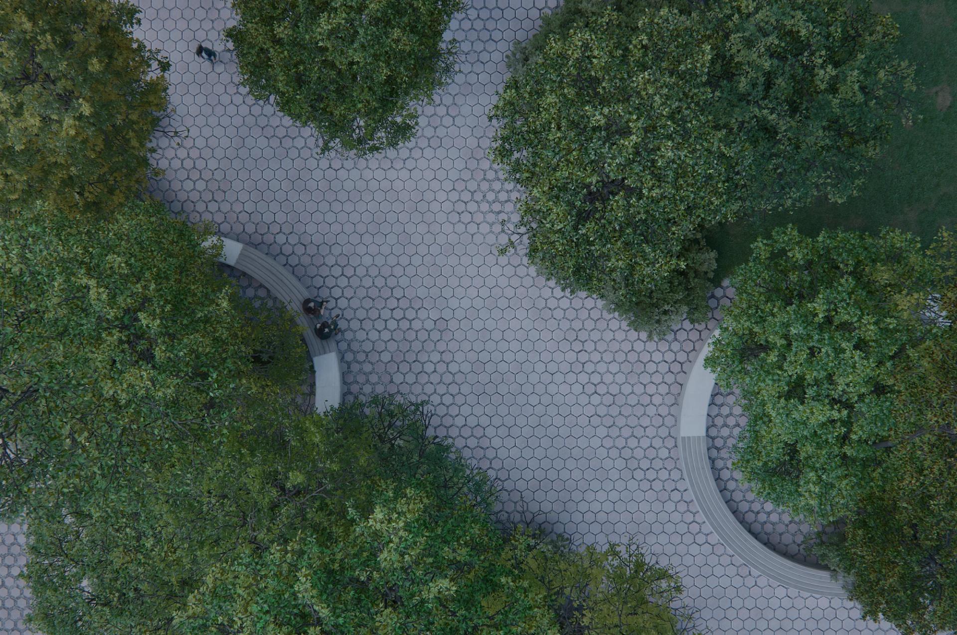 Aerial photo with rain and green trees