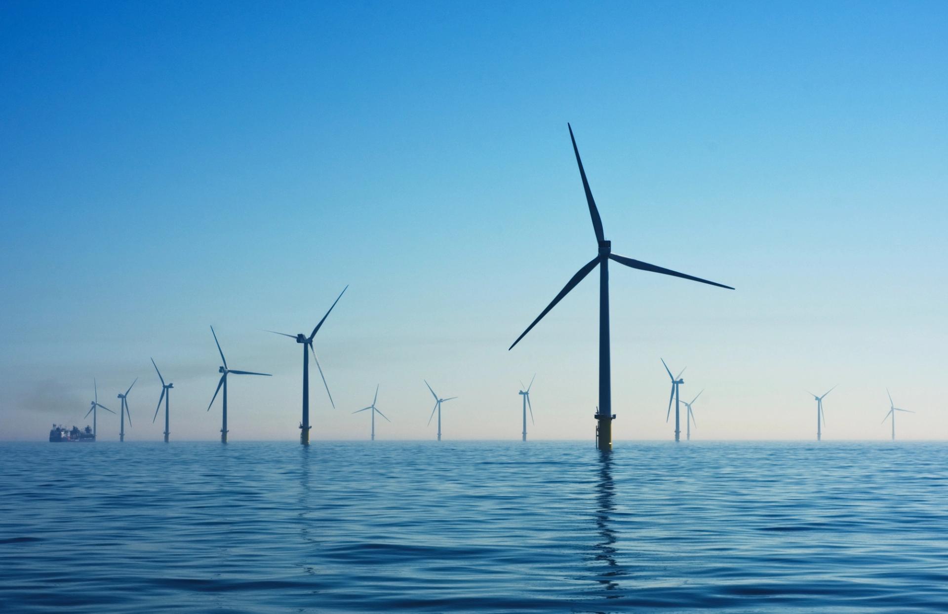 Wind turbines on calm sea