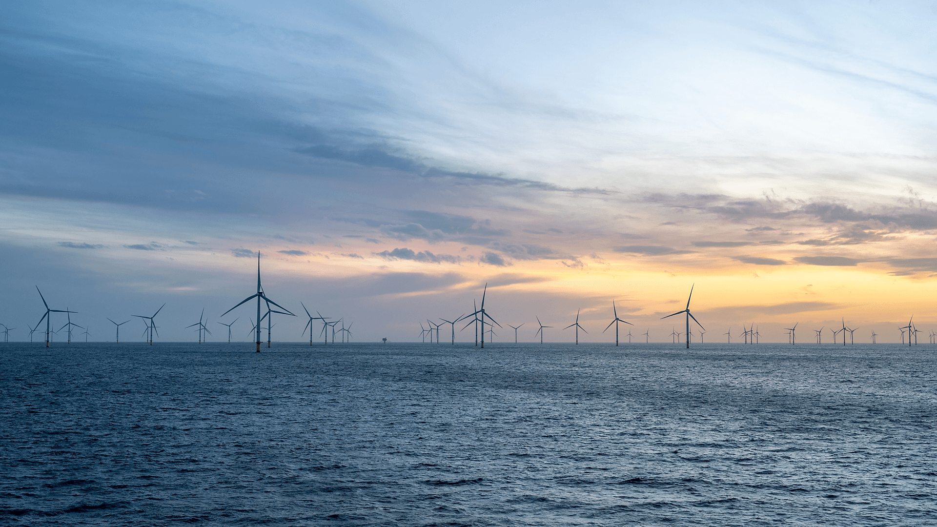 Offshore wind farm in the sunset