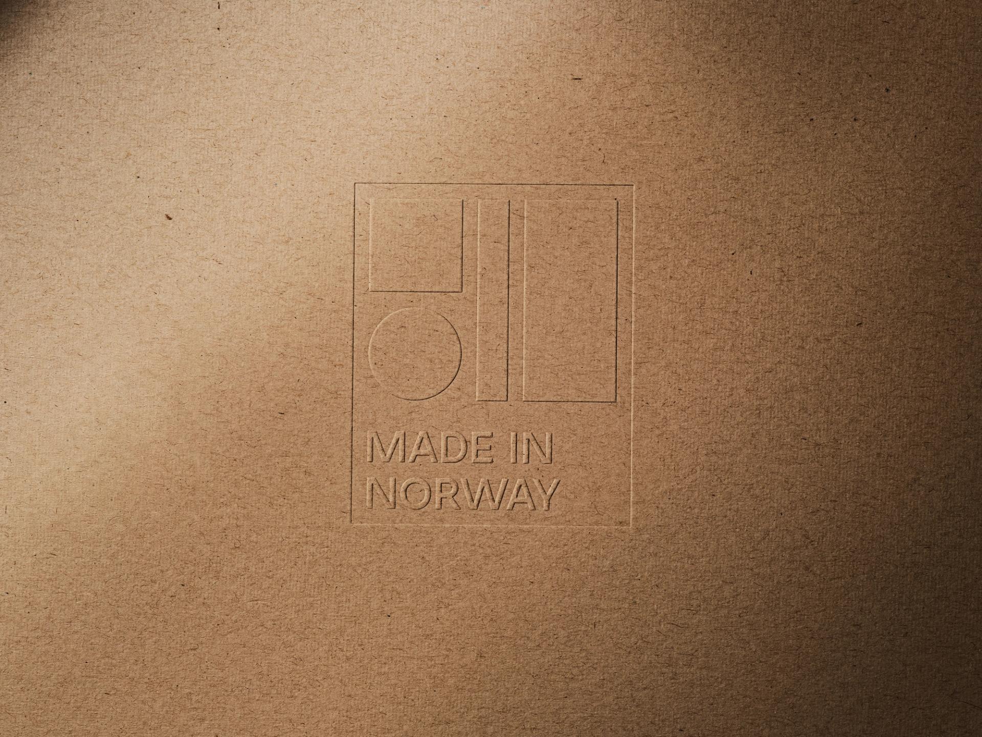 Made in Norway logo inprinted in cardboard