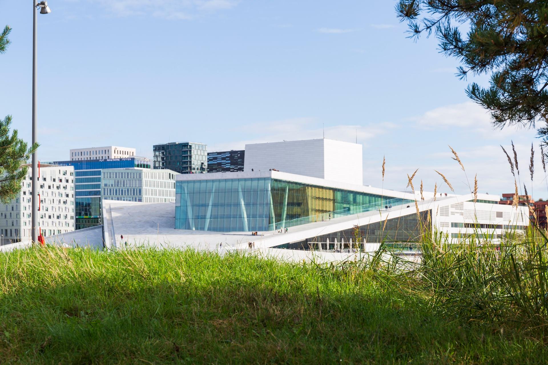 Picture of the Oslo Opera House and the Barcode area in Oslo on a sunny day