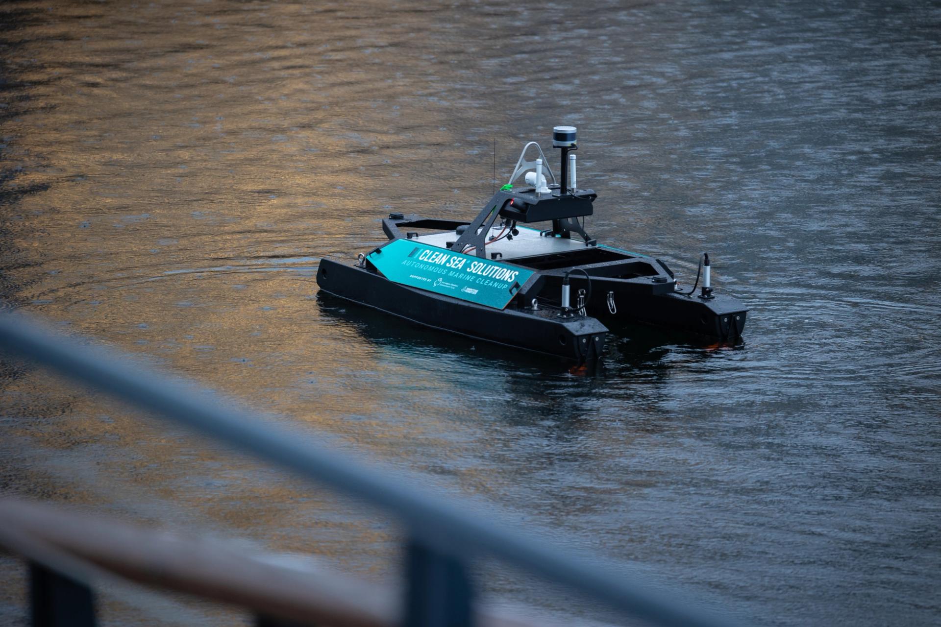 trash collecting drone on the water