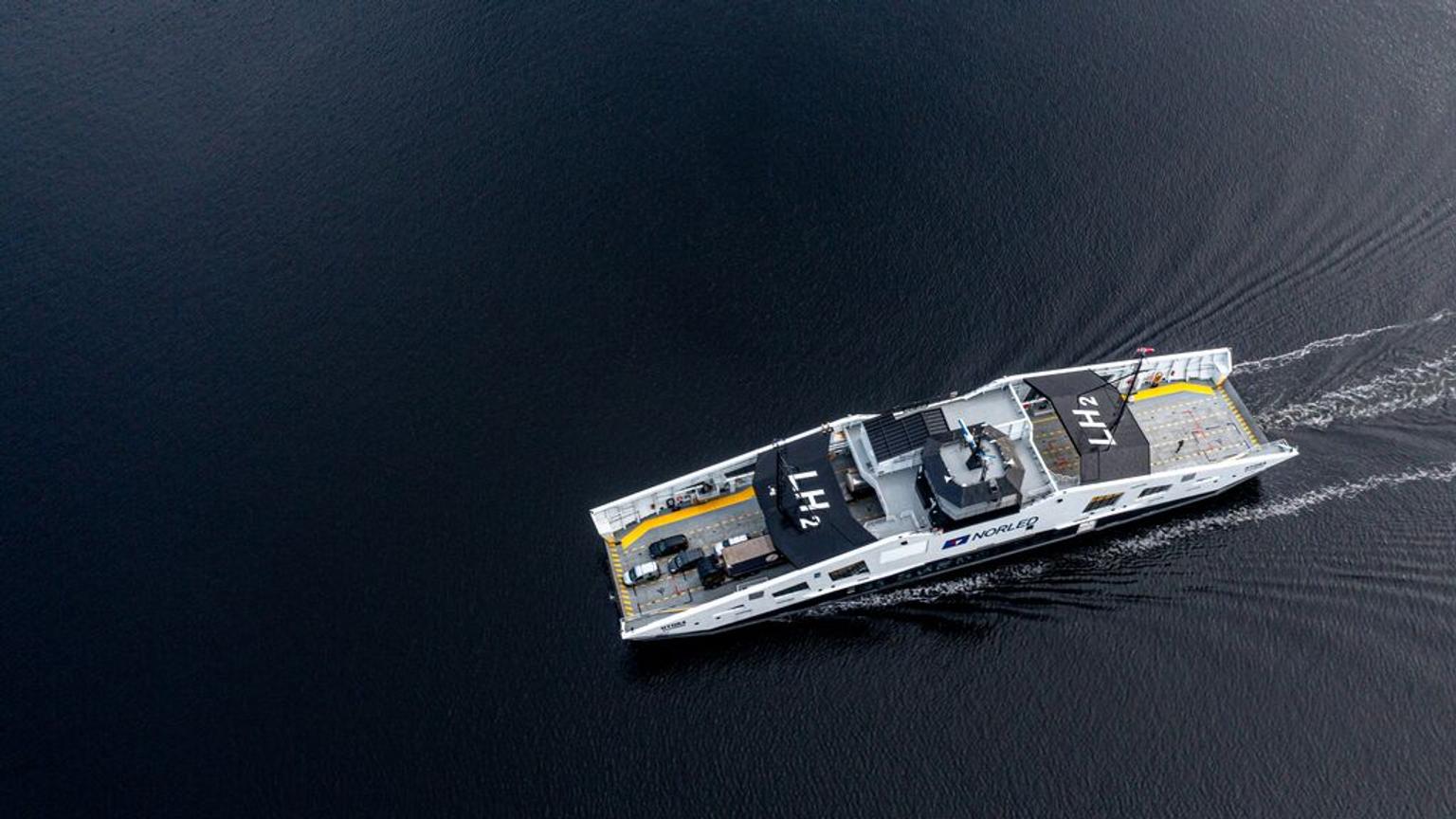 View of a liquid hydrogen ferry from above