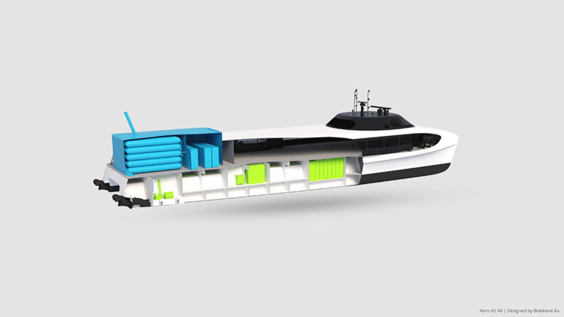 Illustration of the Aero40 H2 fast ferry, a collaboration between Brødrene AA, Boreal Norge and Westcon Power & Automation.