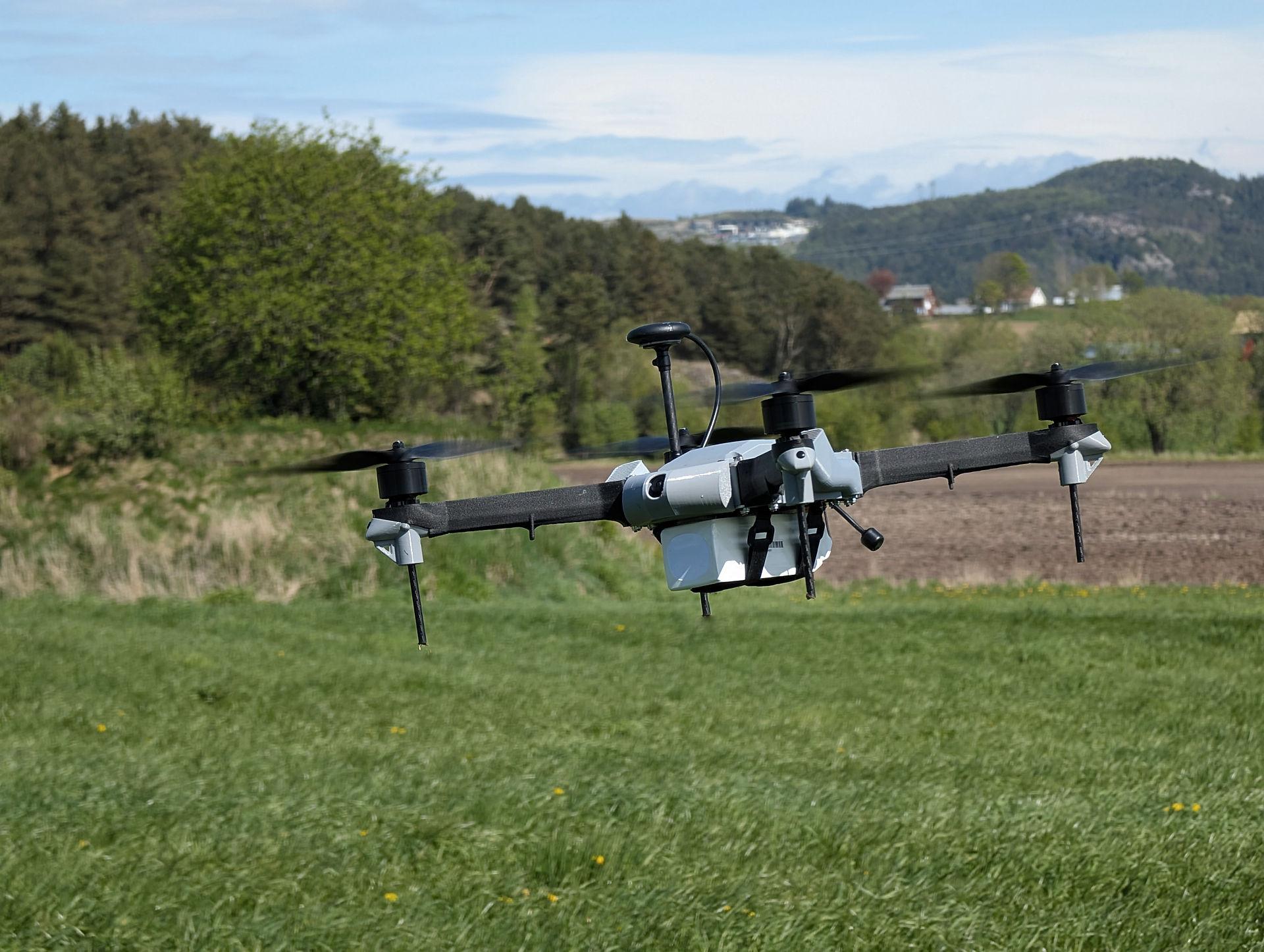 A drone flying in nature.
