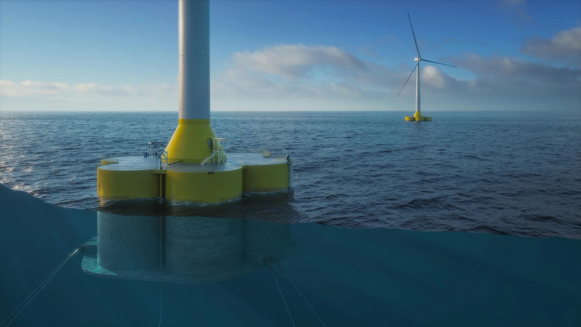 Floating offshore wind foundation under the waterline