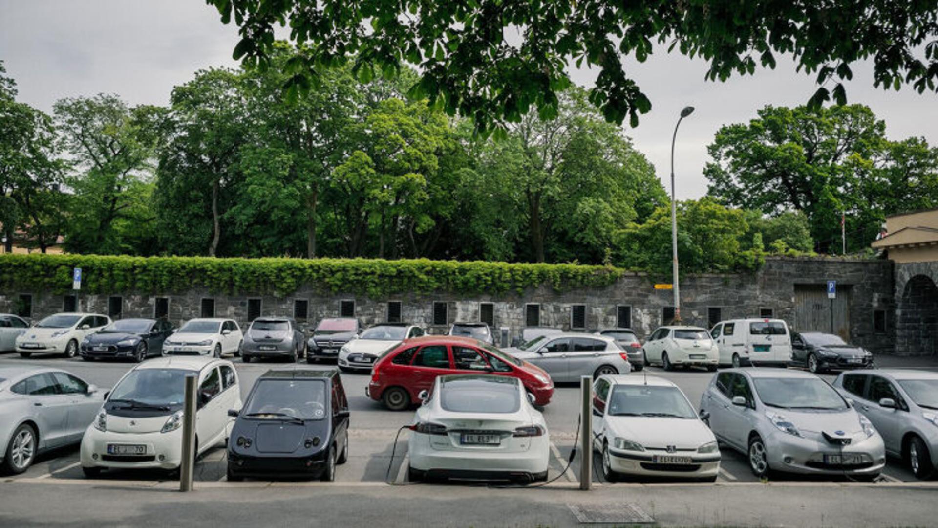 Electric cars in parking lot