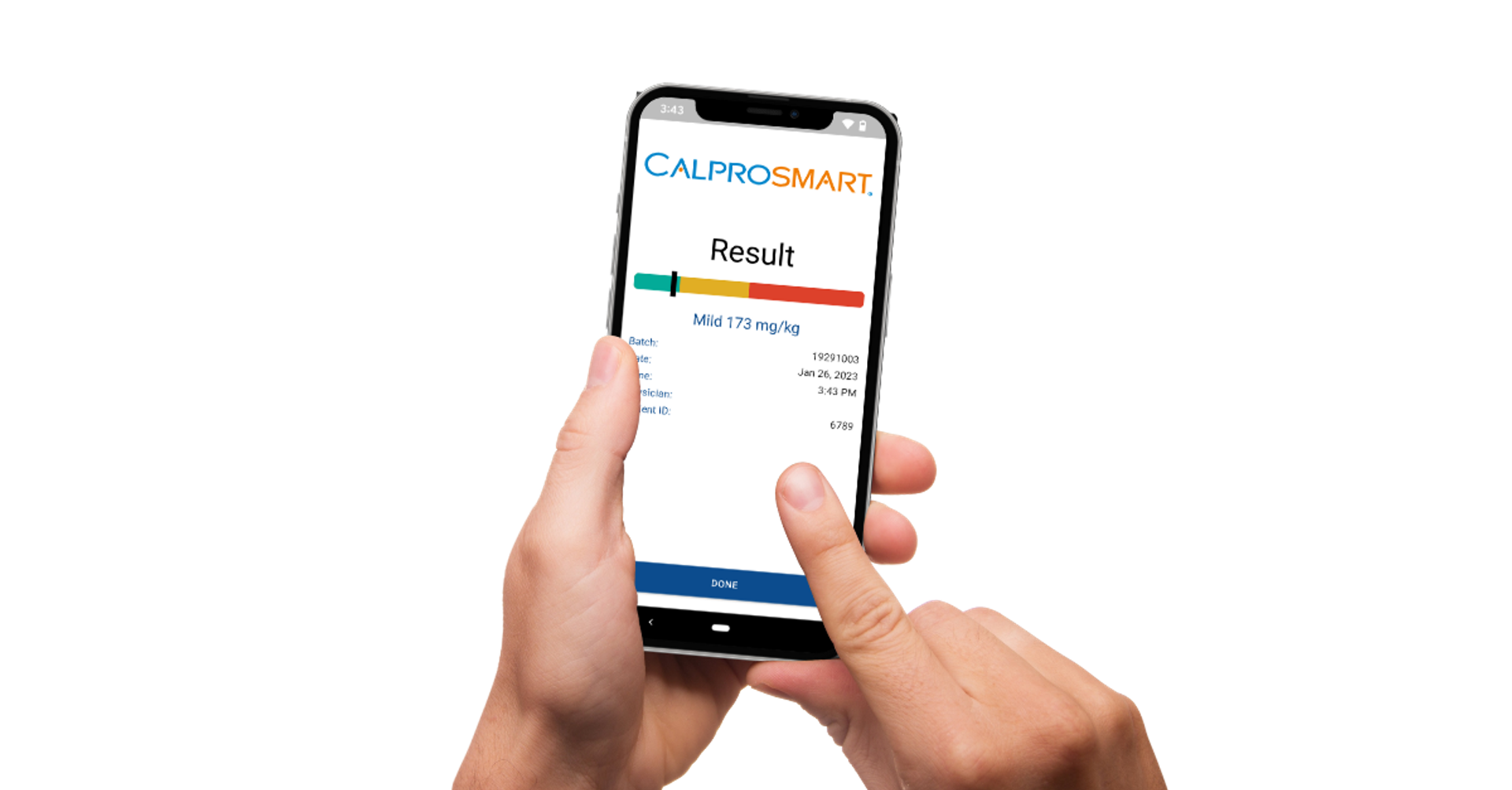 CalproSmart e-health solution hand and smartphone