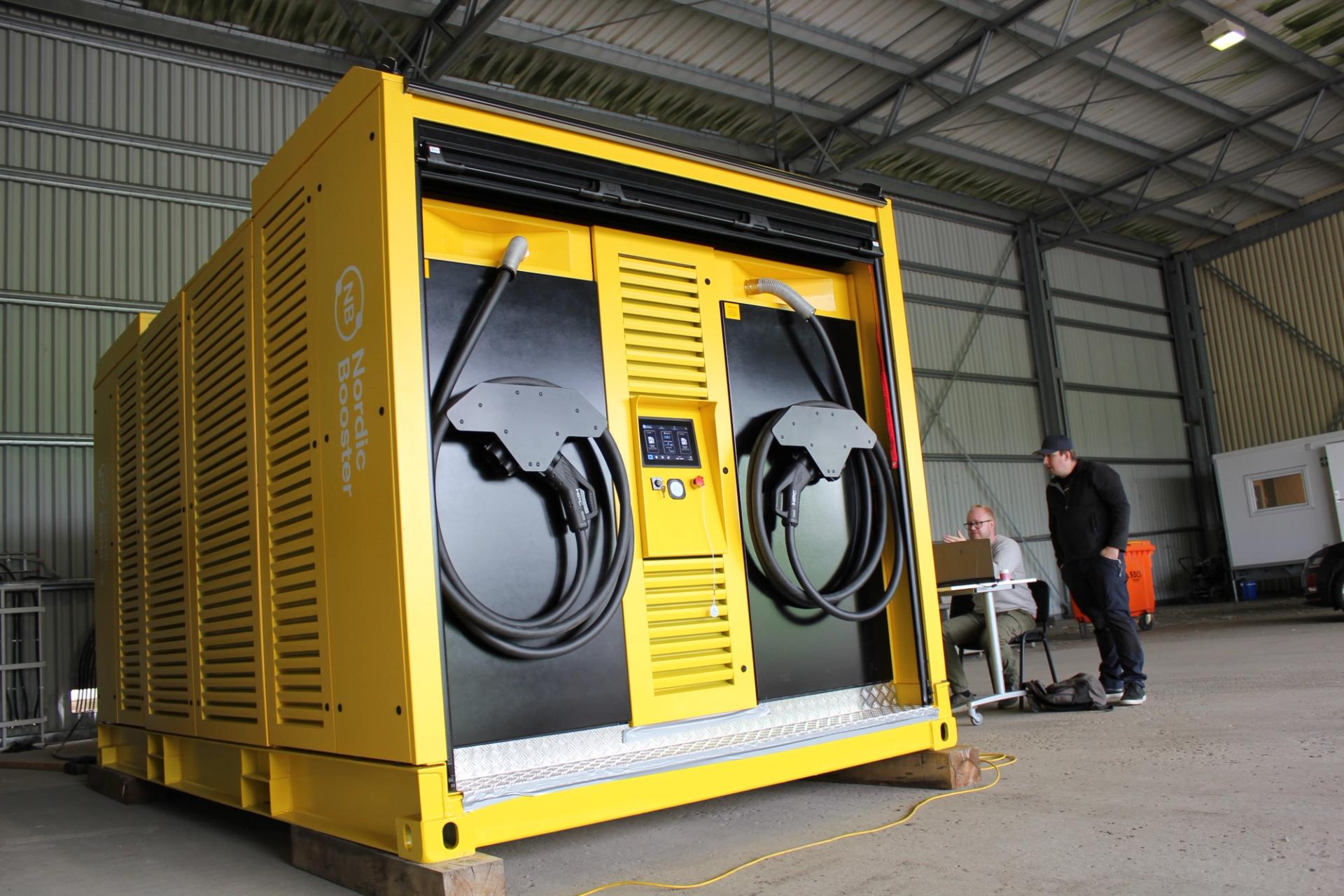 A yellow battery charging station.