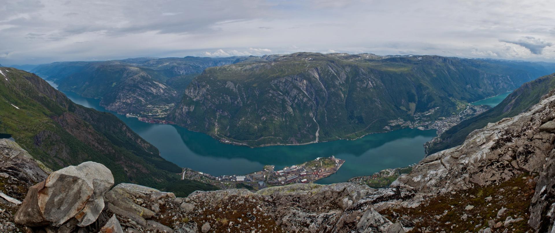 View of Sørfjorden from Tokheimsnuten mountain, Hardanger.
