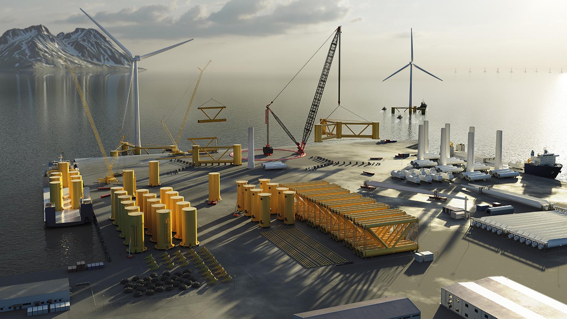 Assembly of an offshore wind turbine foundation in port