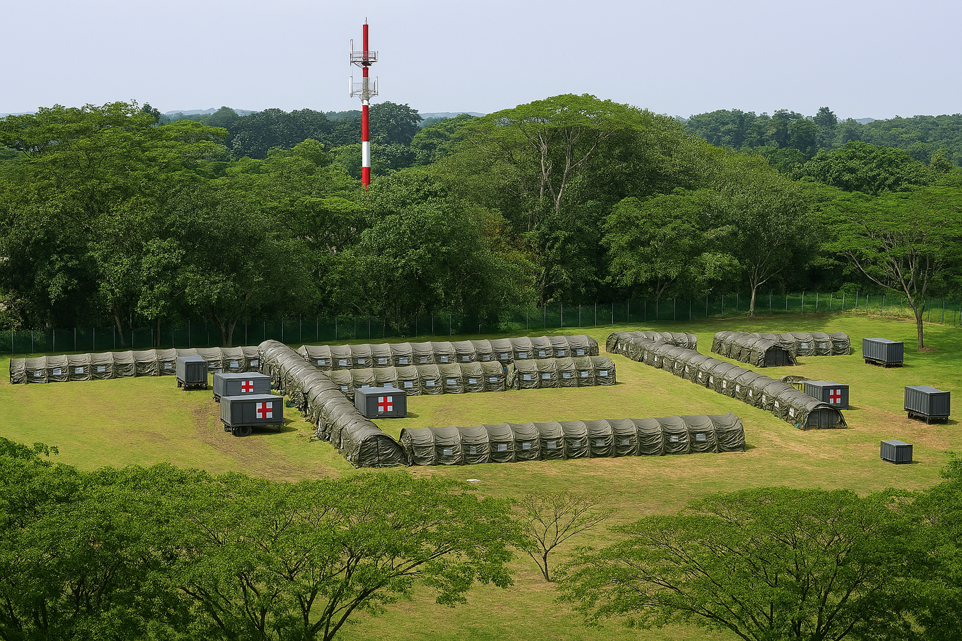 camp of green military tents