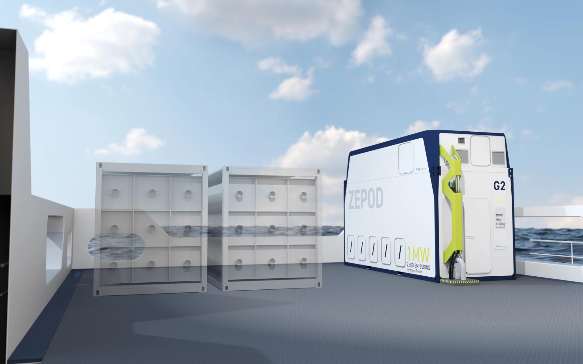 containerized hydrogen-based energy system on a ship deck