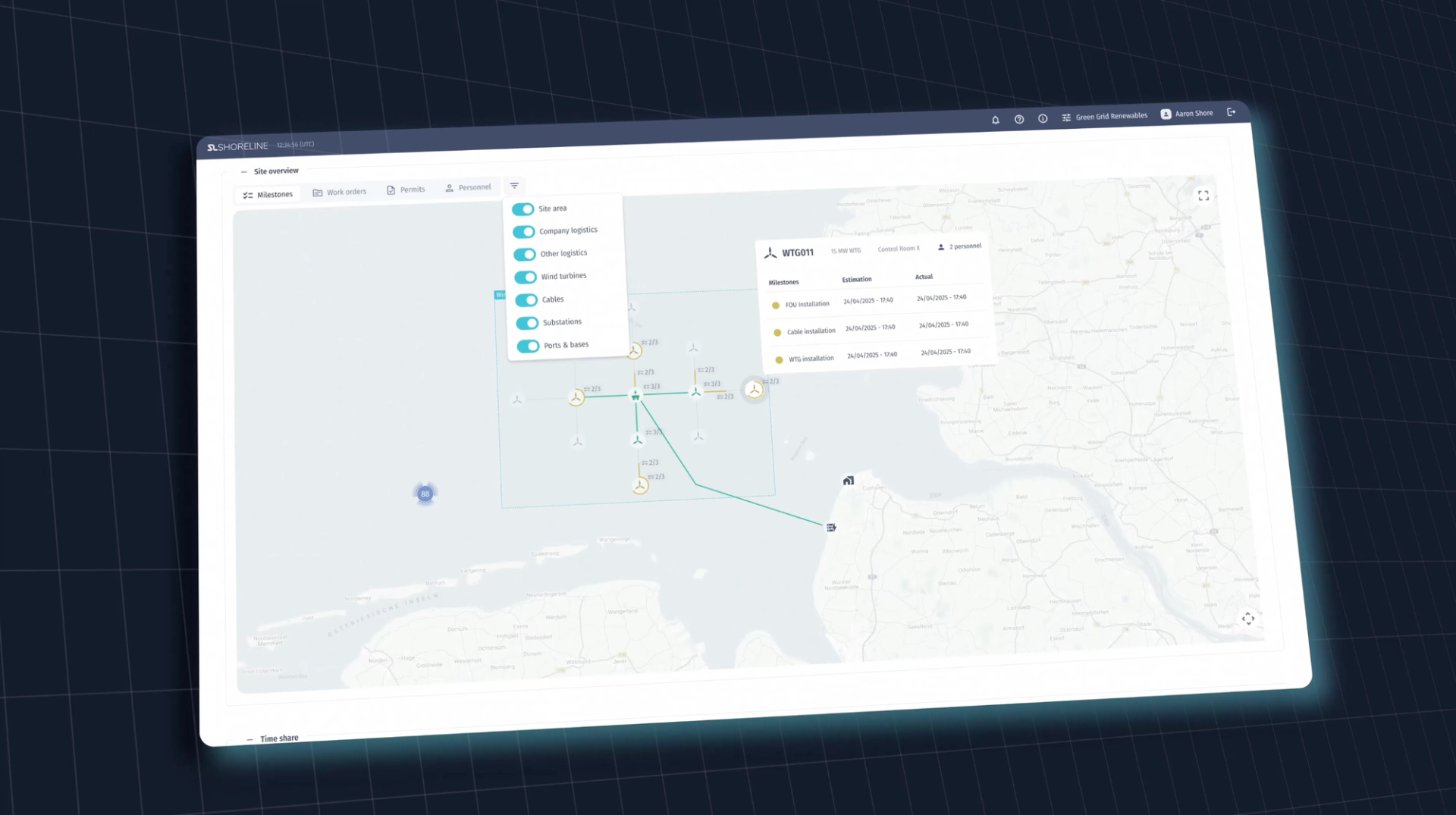 computer screen with offshore wind simulation