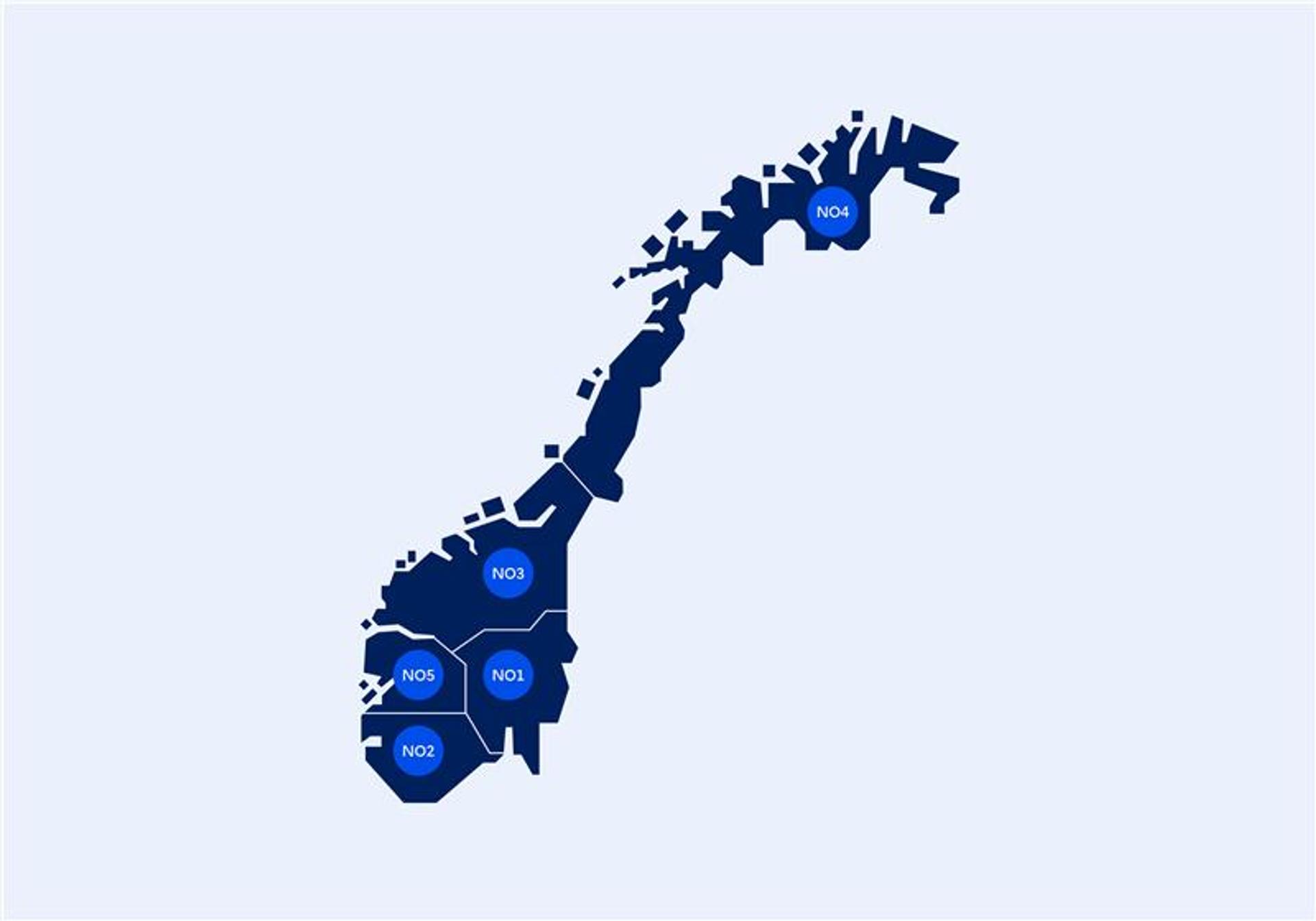 Map of electricity bidding zones in Norway