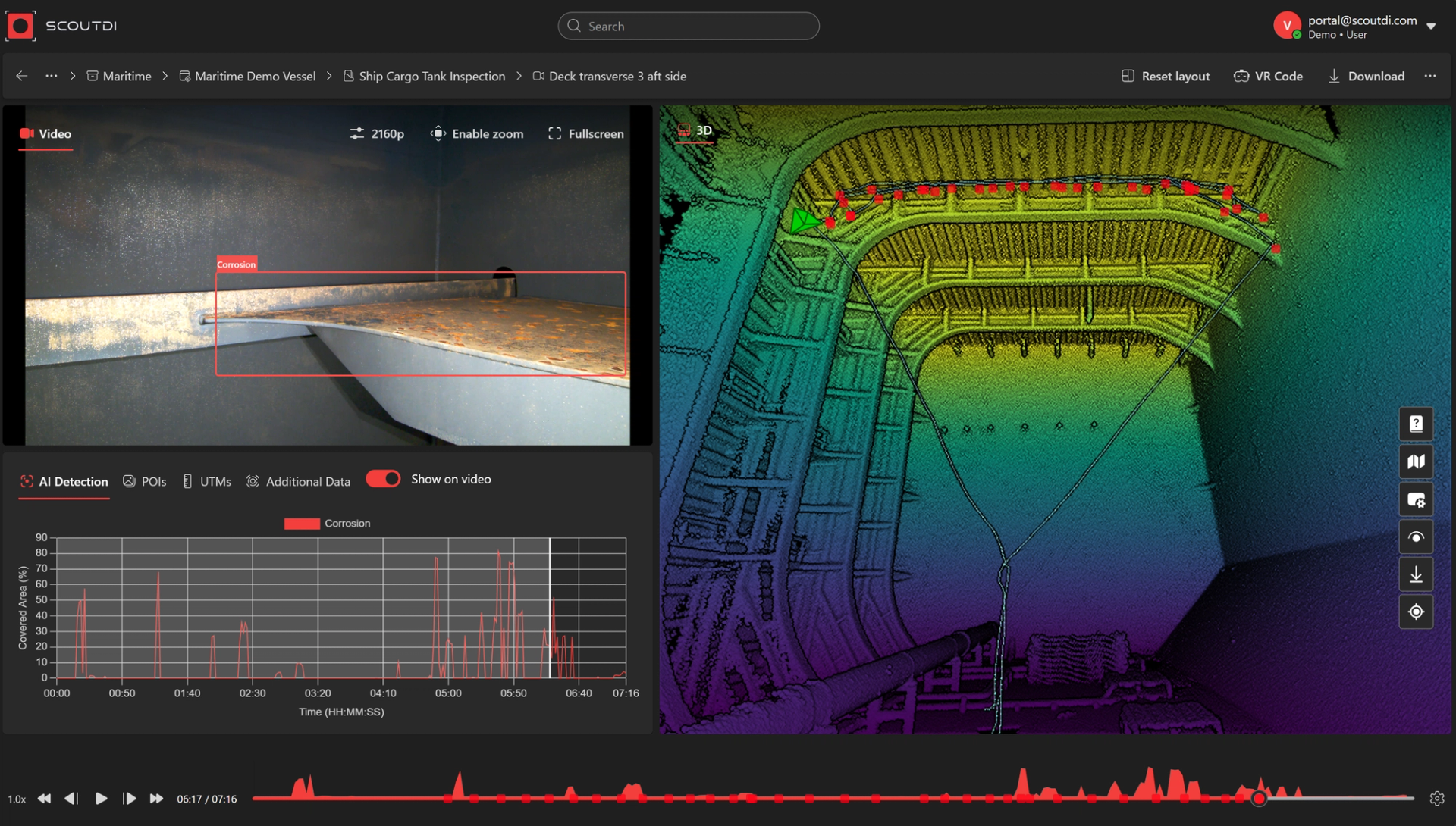 Screenshot of a 3D view of the inside of an asset being inspected by a drone