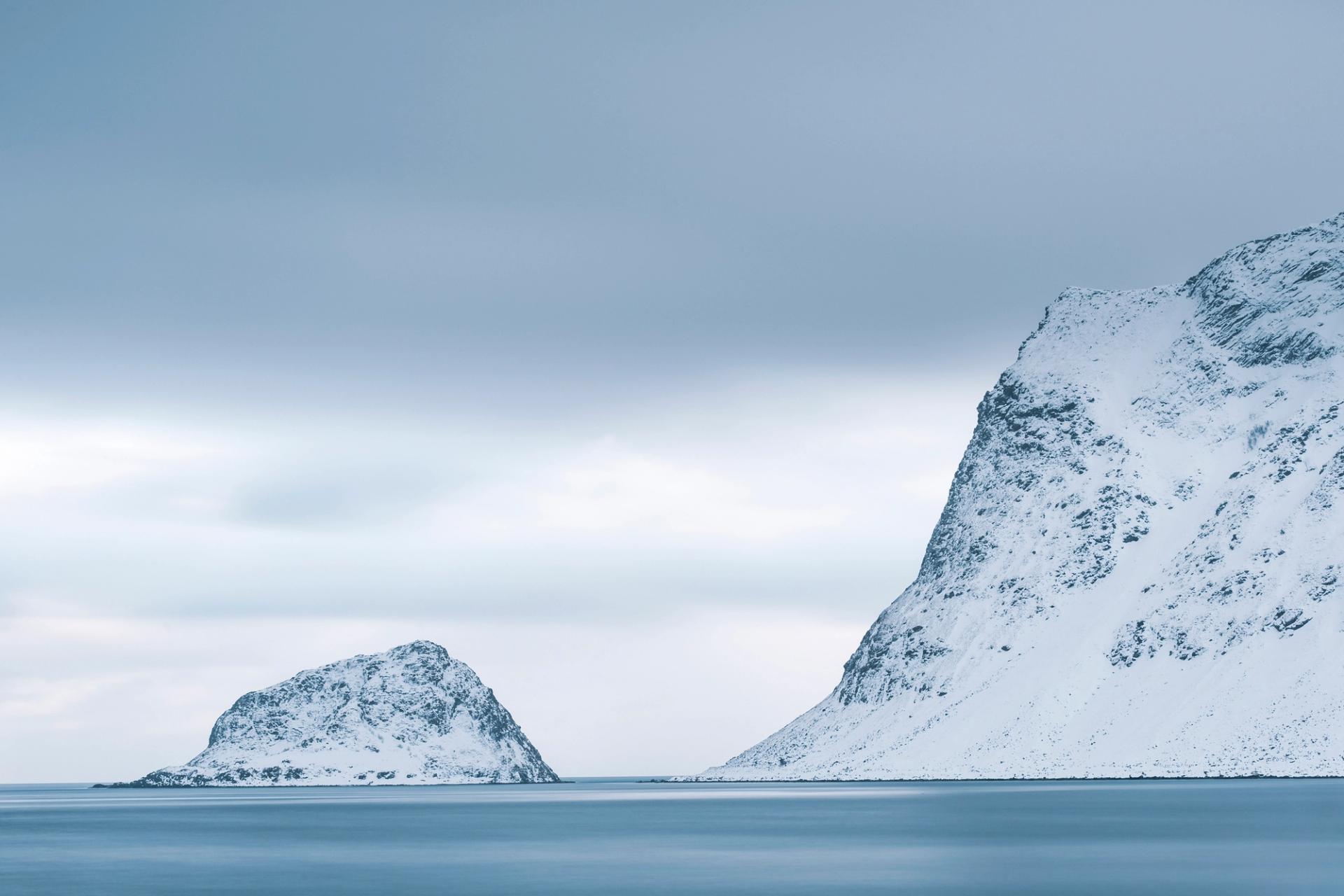 snowy mountains in a fjord