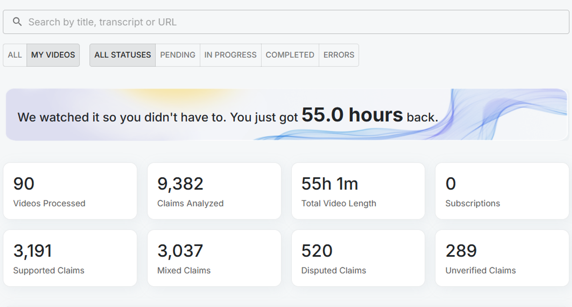 Dashboard for Factiverse media monitoring tool