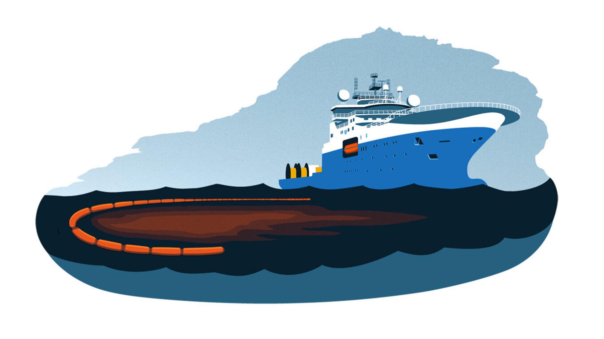 Illustration of ship and net in water