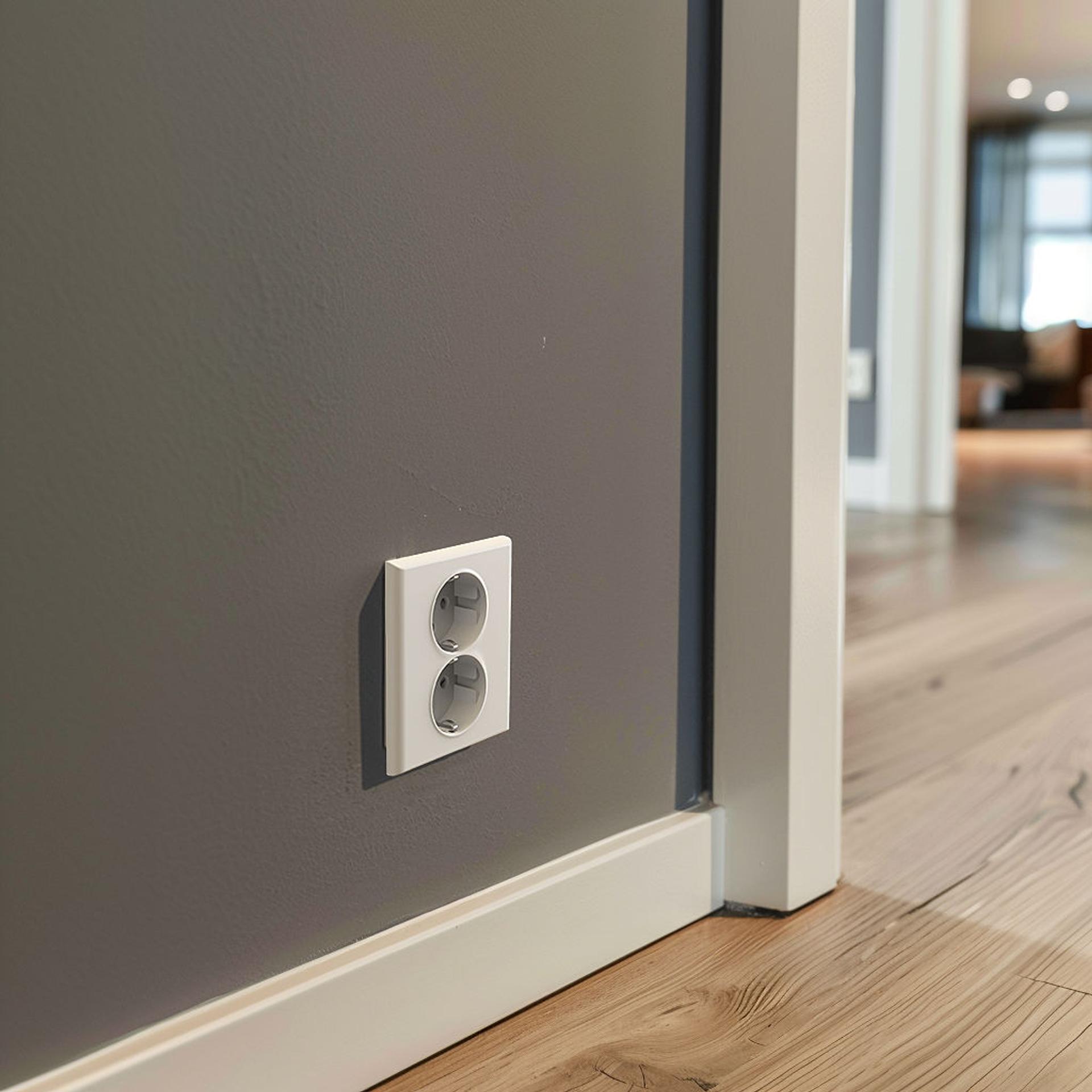 Picture of a white smart socket on a wall.