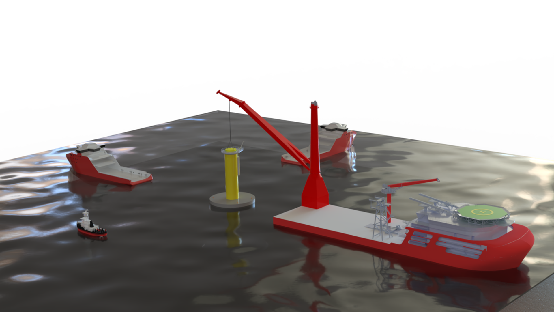 Illustration of installation of an offshore wind turbine foundation
