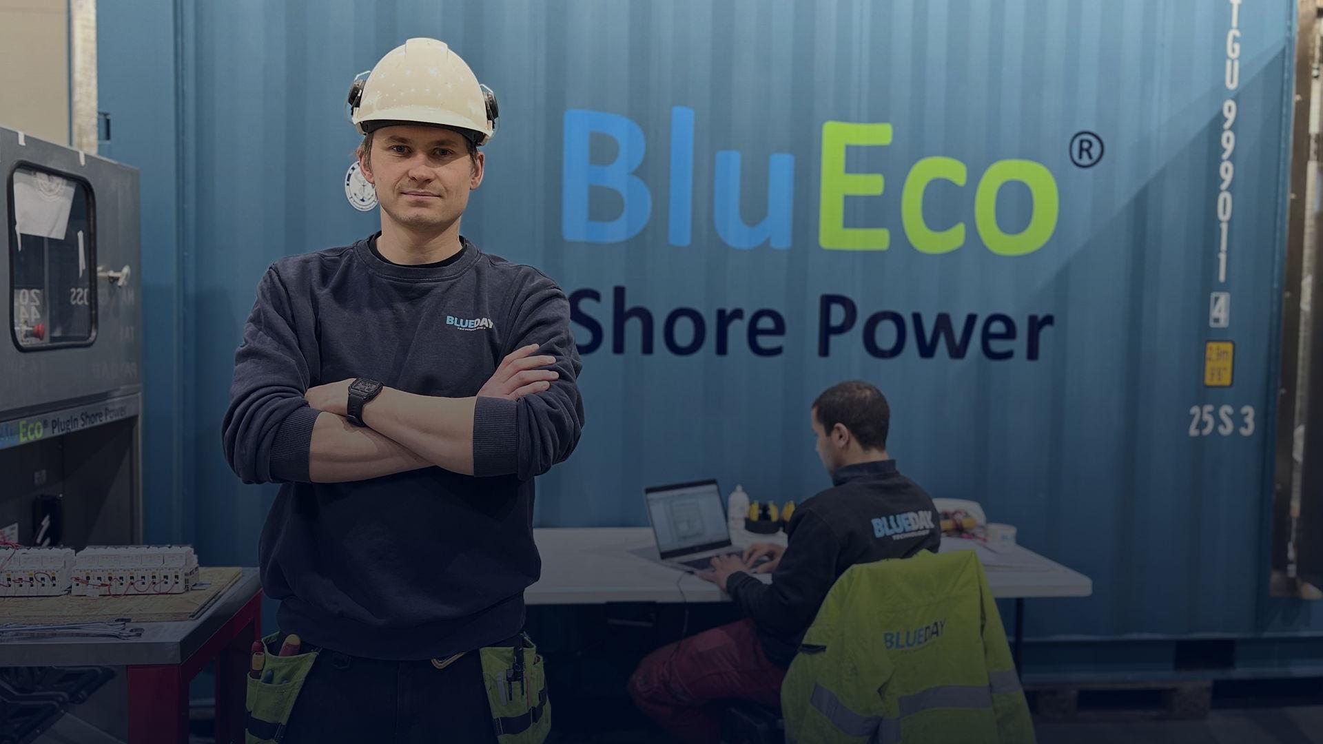 Blueday technology employees, wearing their work gear.