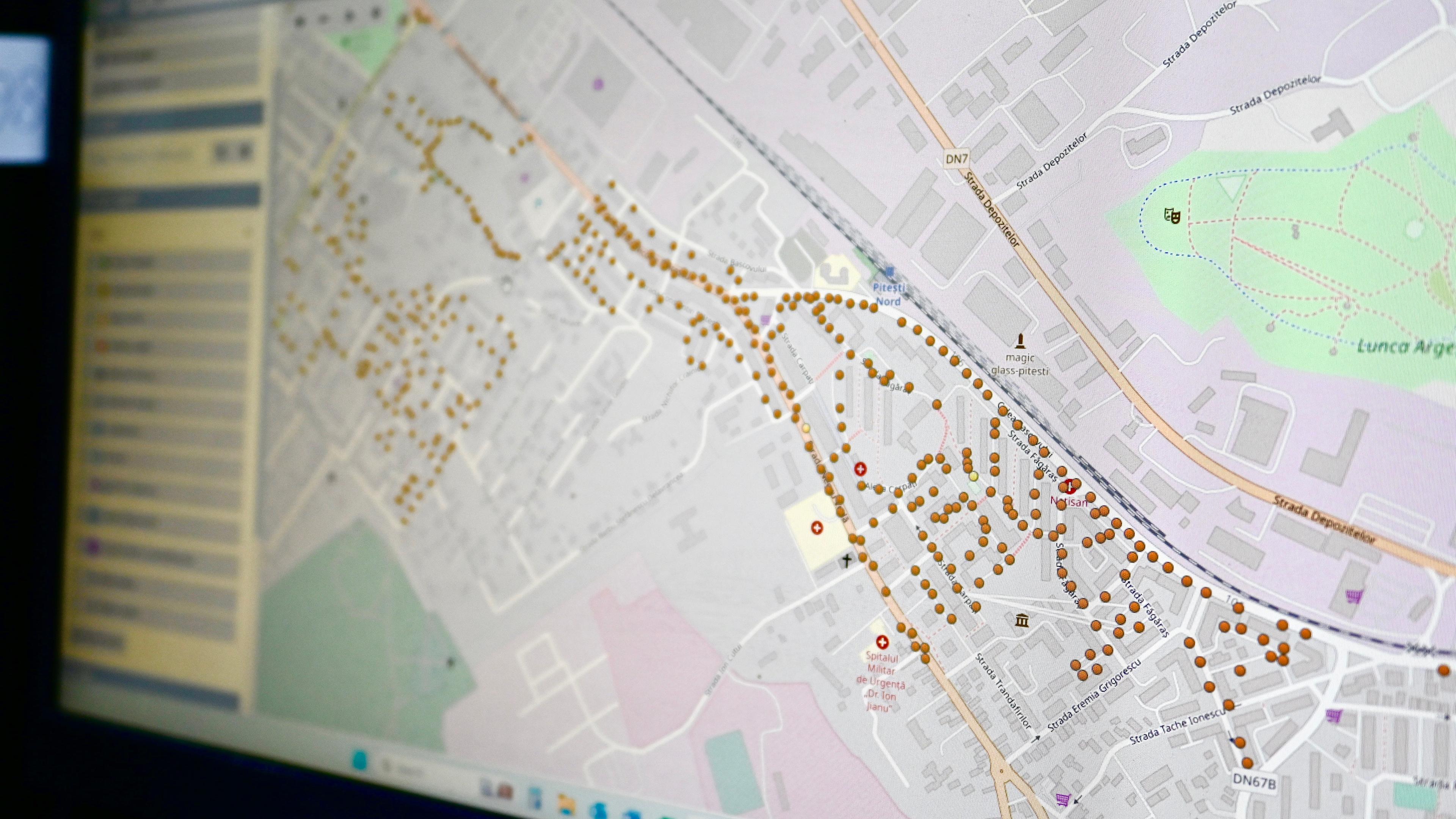 A map controlling the different street lights. A part of the project is the possibility to monitor street lightening