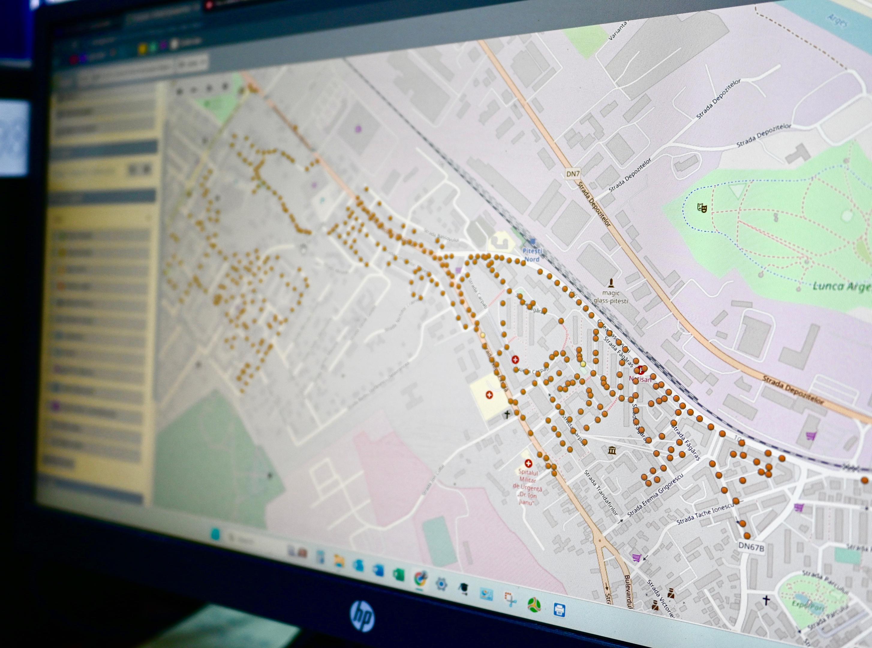 A map controlling the different street lights. A part of the project is the possibility to monitor street lightening