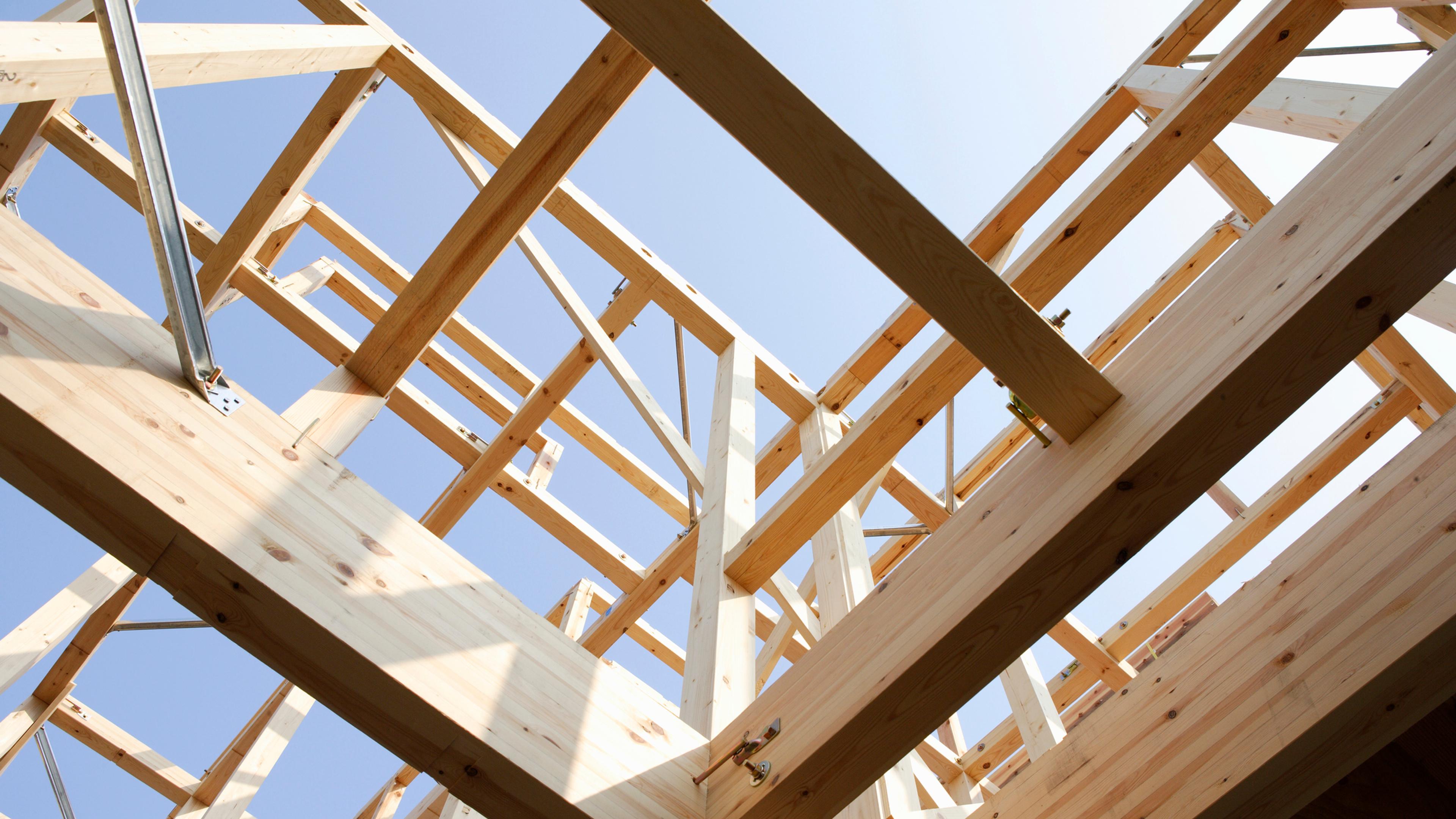 House under construction, view from below