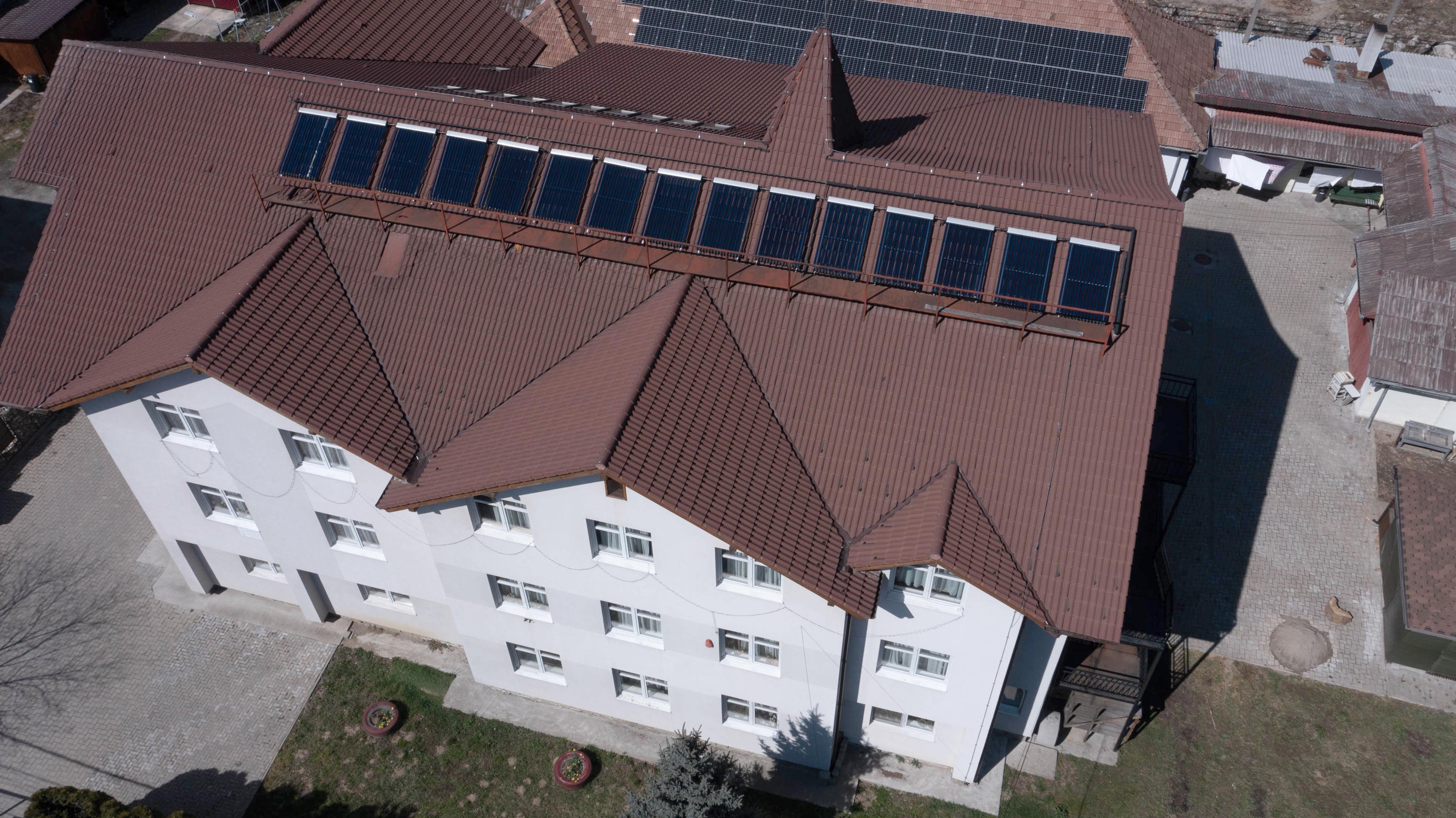The hospital with solar panels on the roof