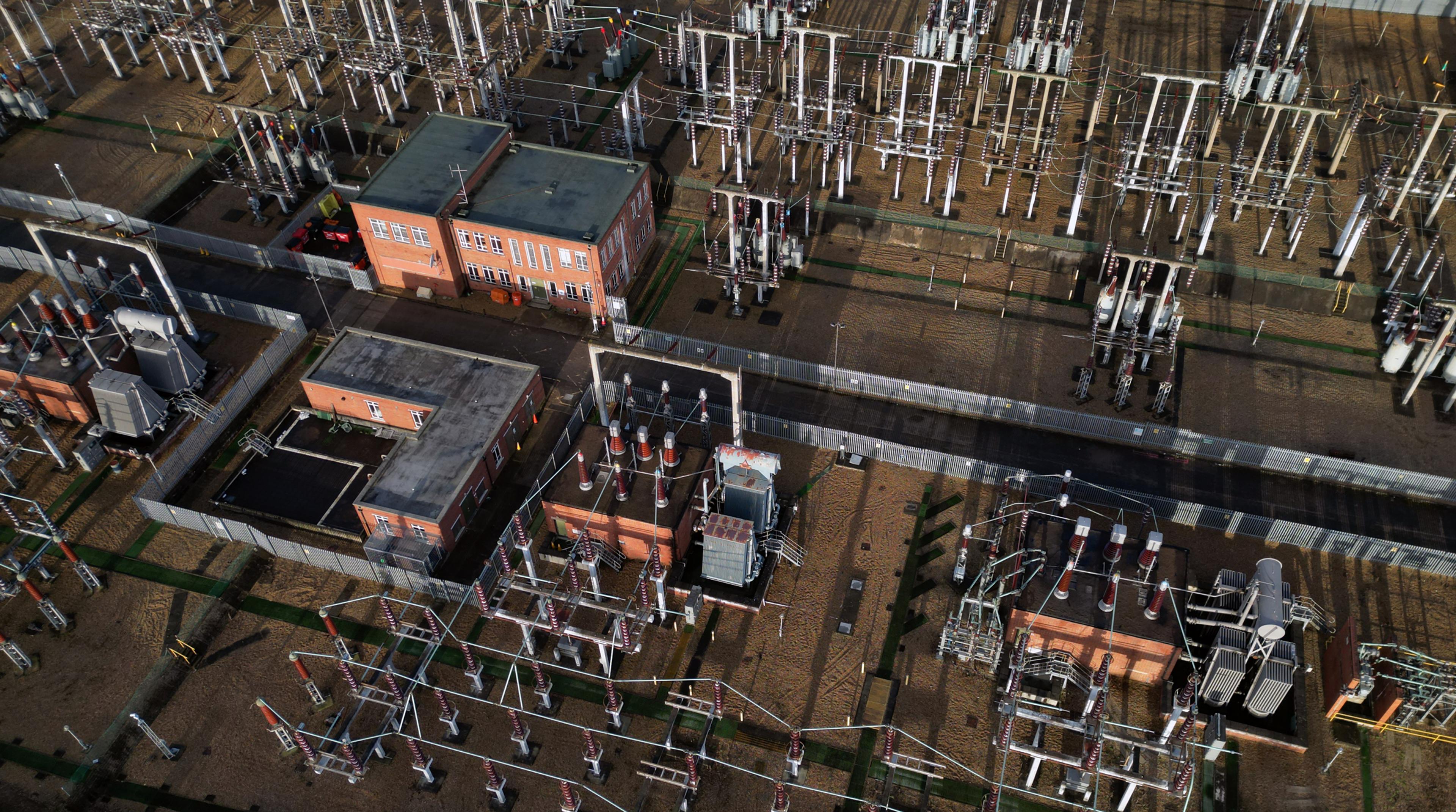 Aerial view of a high voltage electrical sub-station