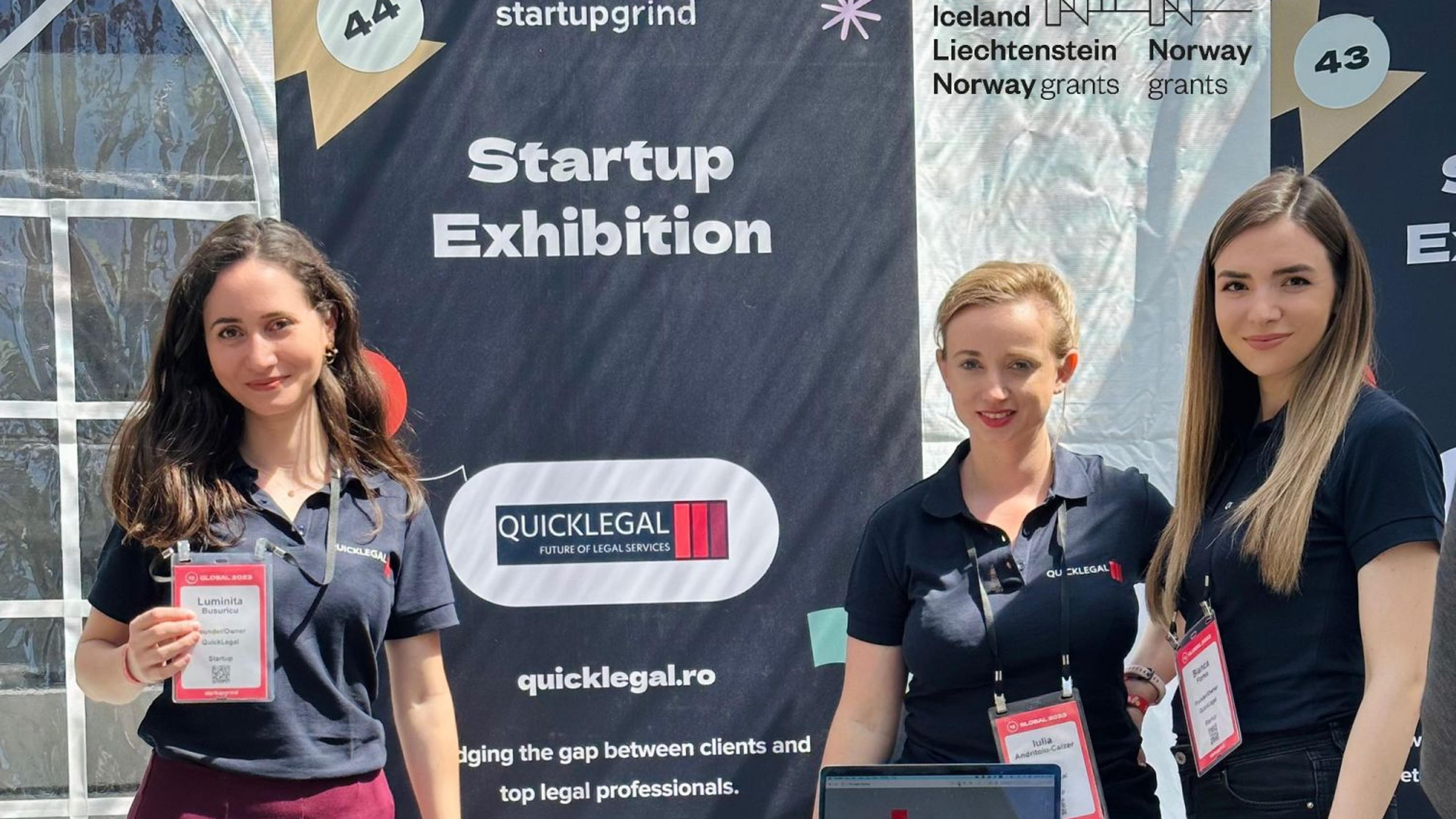 Three women at an exhibiting booth in Silicon Valley
