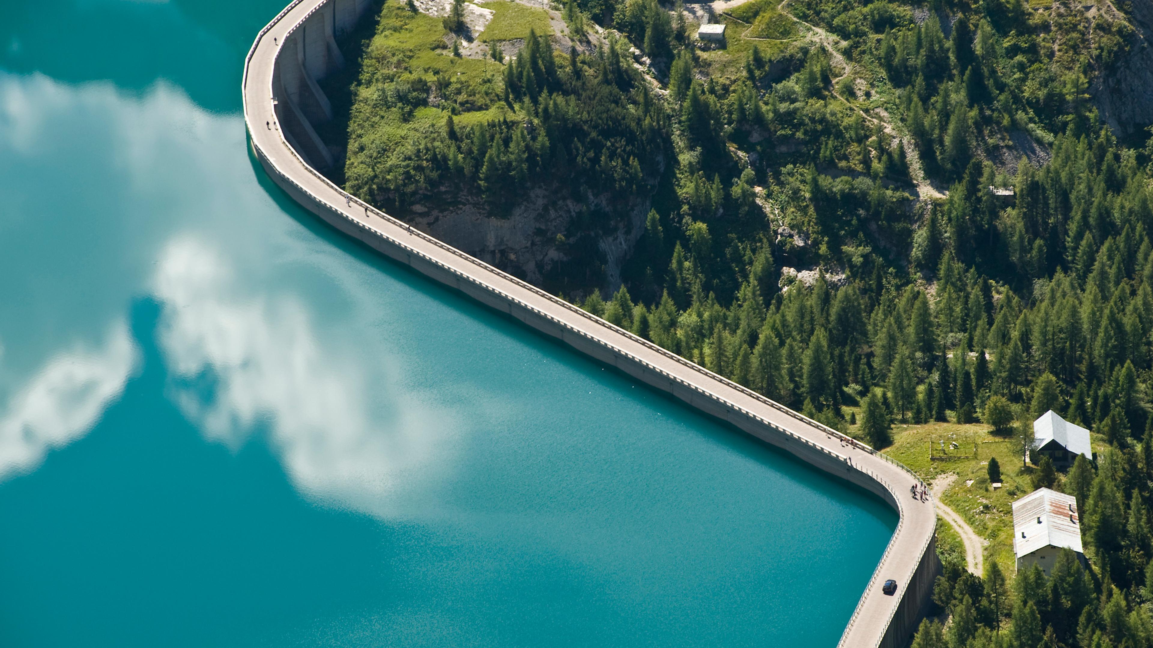 Dam at end of Fassa Valley in Dolomites.