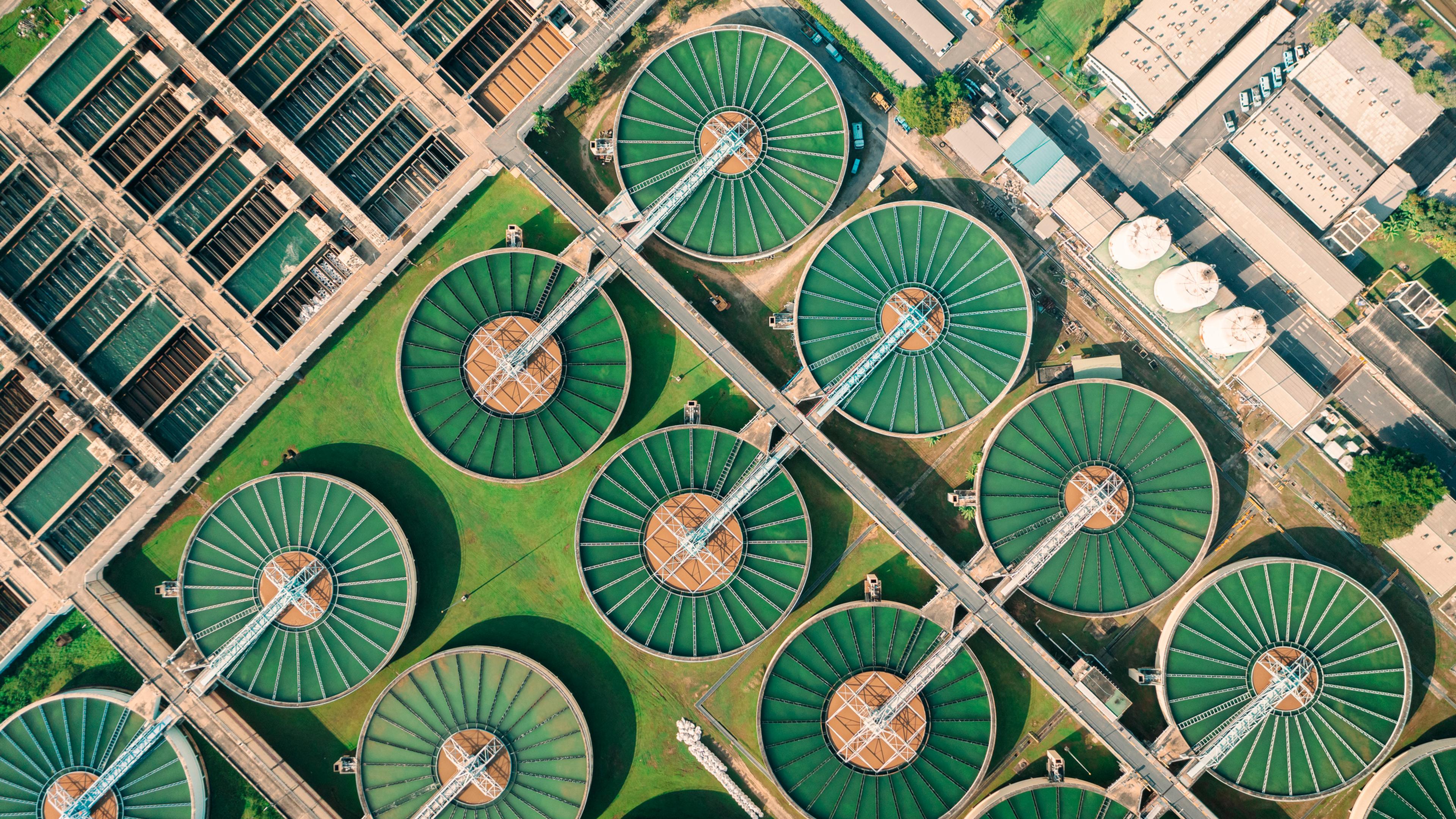 Aerial top view Water Treatment Plant for Purify Water or Environment Conservation.