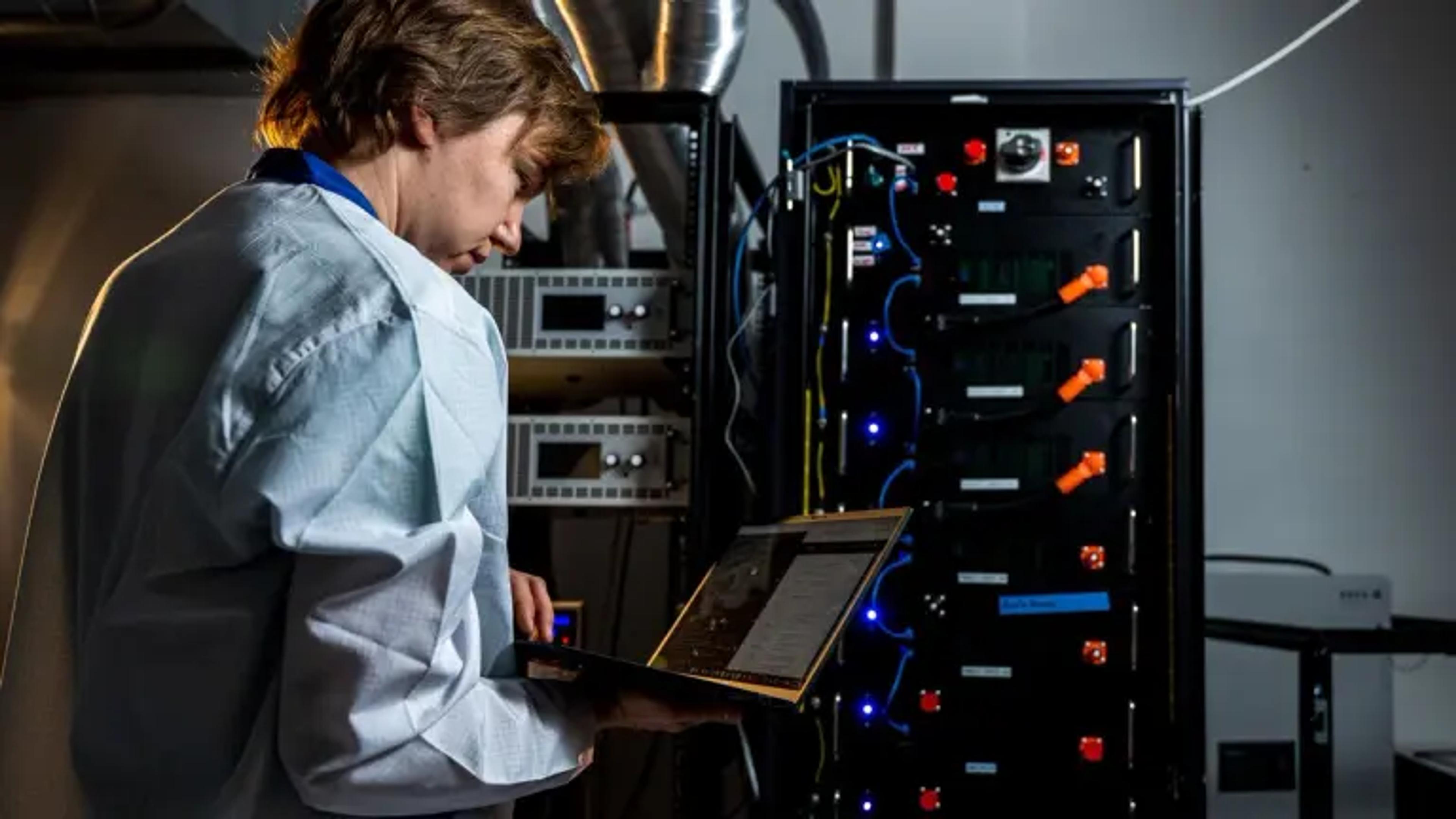 Man working on battery system