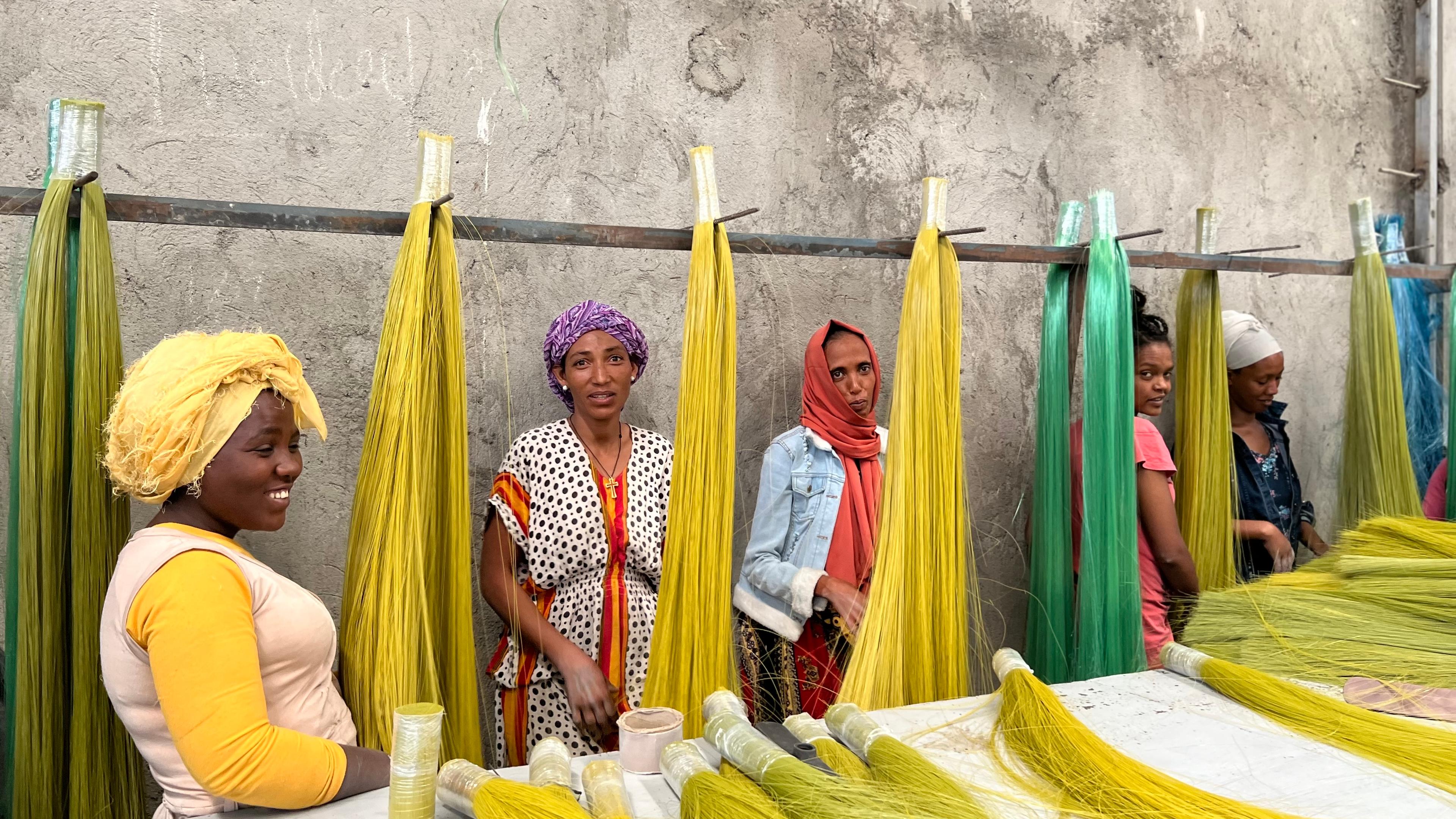 Plastic waste, recycled and processed into ropes and bottom straws