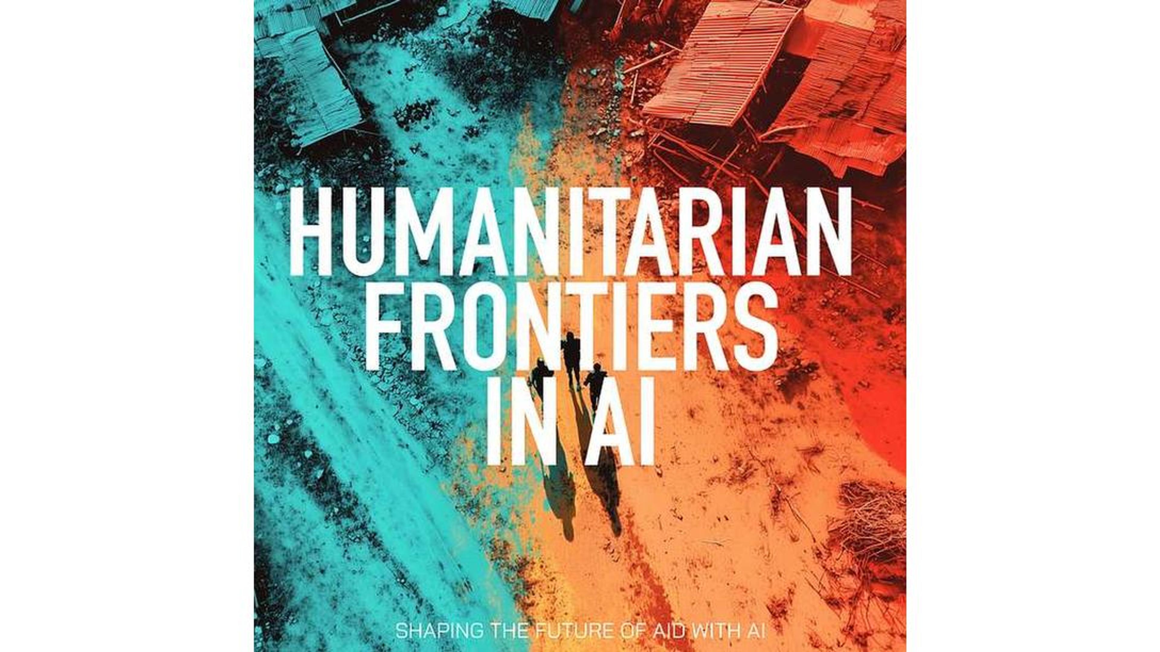 Picture of flooded area with the text Humanitarian Frontiers in AI