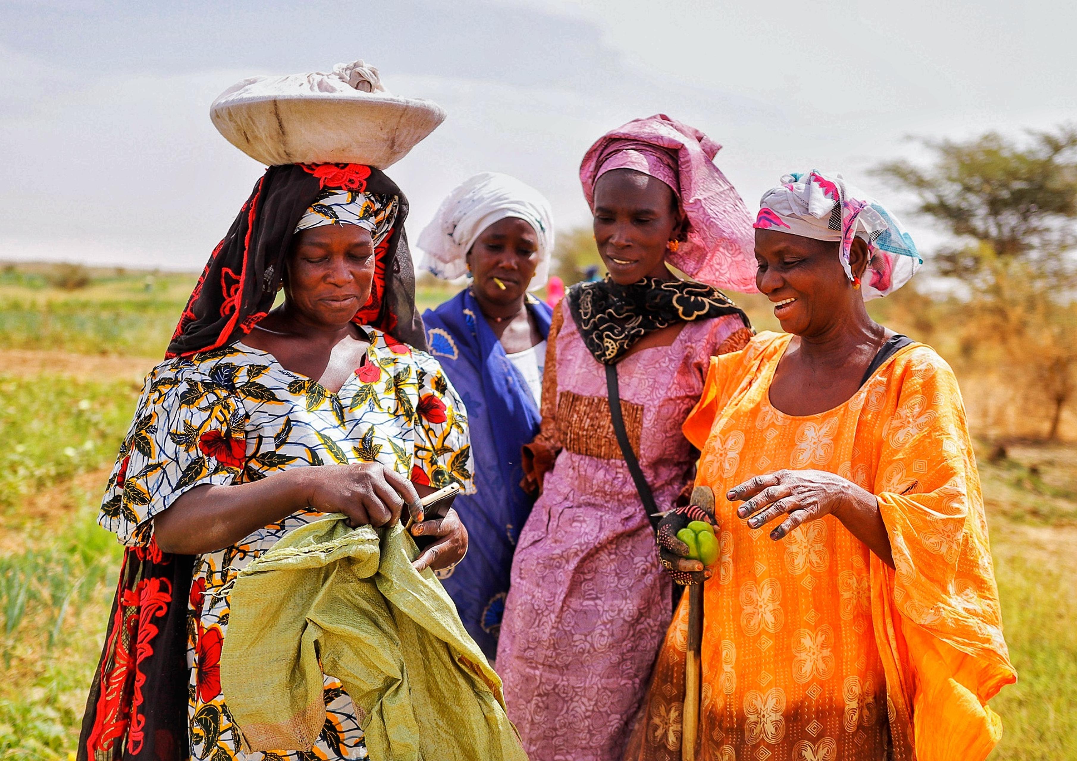 Female farmers in colourful clothing